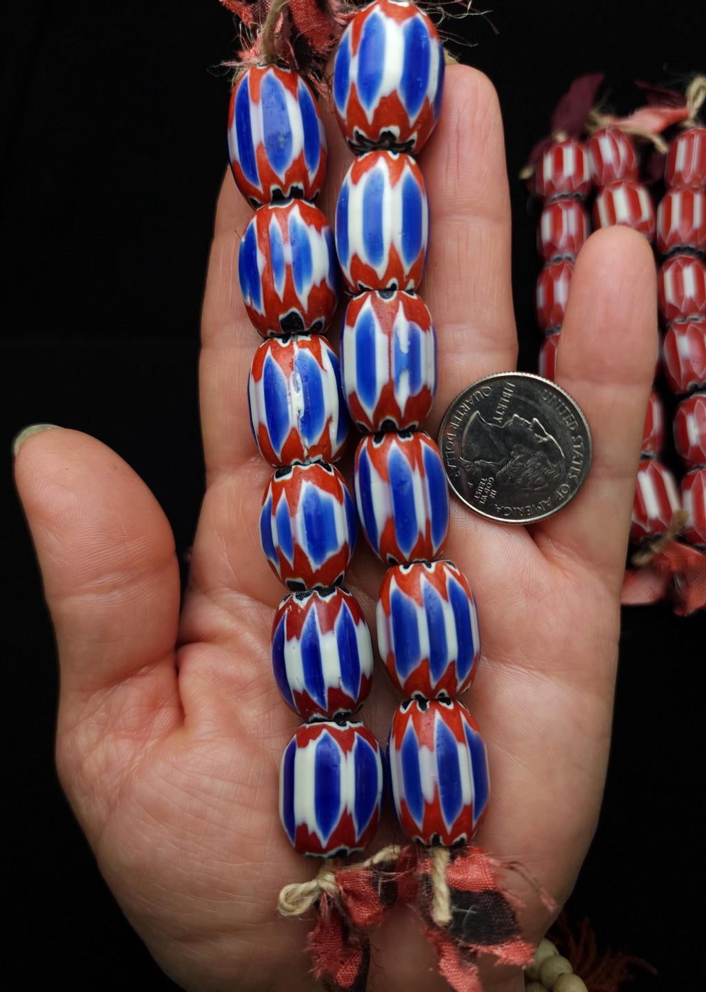 Blue Chevron Glass Beads 19-21×14-17mm Or Red 15-21x12-16mm Strand With 6 Beads, Trade Beads, Jewellery Making Supplies.