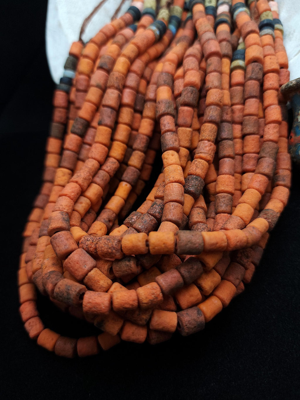 Rustic Porous Glass Tubular Beads 9-10 x 7-8 mm Full Strand 14-15", Red Orange Beads From Java Indonesia,  Jewelry Making Supplies, Craft.