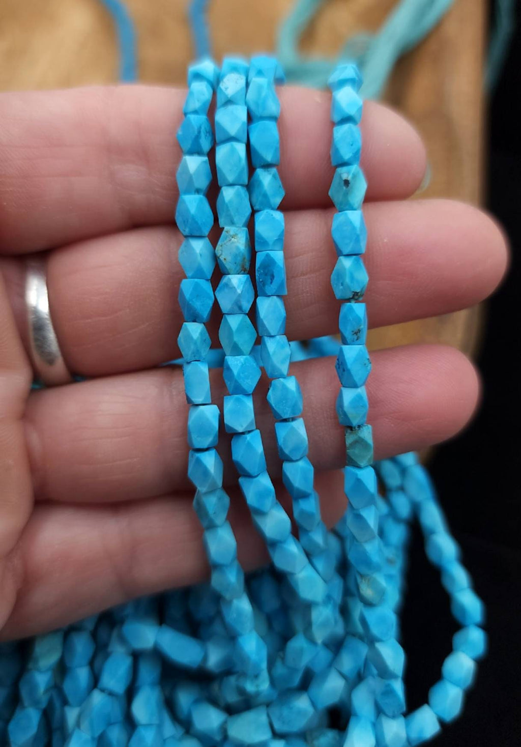Genuine Turquoise Faceted Strand 14-15" Inches 64-68 Turquoises Beads 4-8mm / Jewelry Supplies / Wholesale, Beads From Afghanistan.