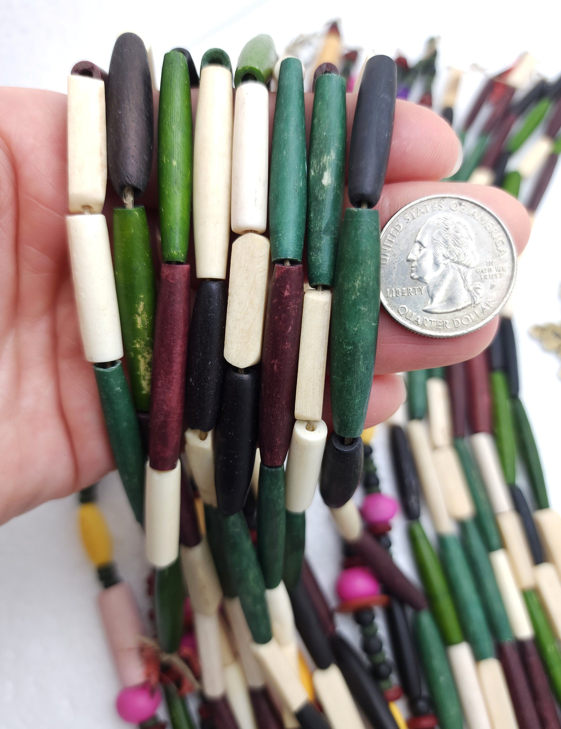 Great Mix Of Buffalo Bone Dyed And Natural Beads, Jewelry Making Supplies, Strand 12", Option to choose Tubes Or Variable and Fun Beads.