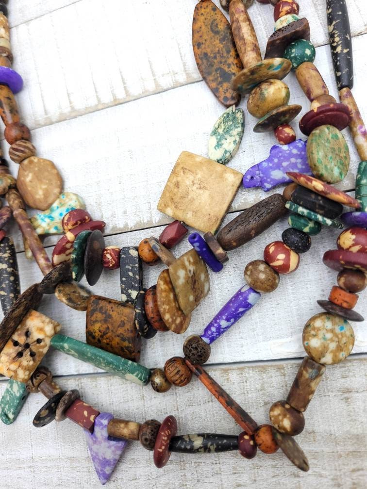 Rustic Splattered Bone Beads / Strand 14" Variety Of Bone Beads / Tribal / Ethnic / Boho / Fun Beads / Jewelry Making Supplies.