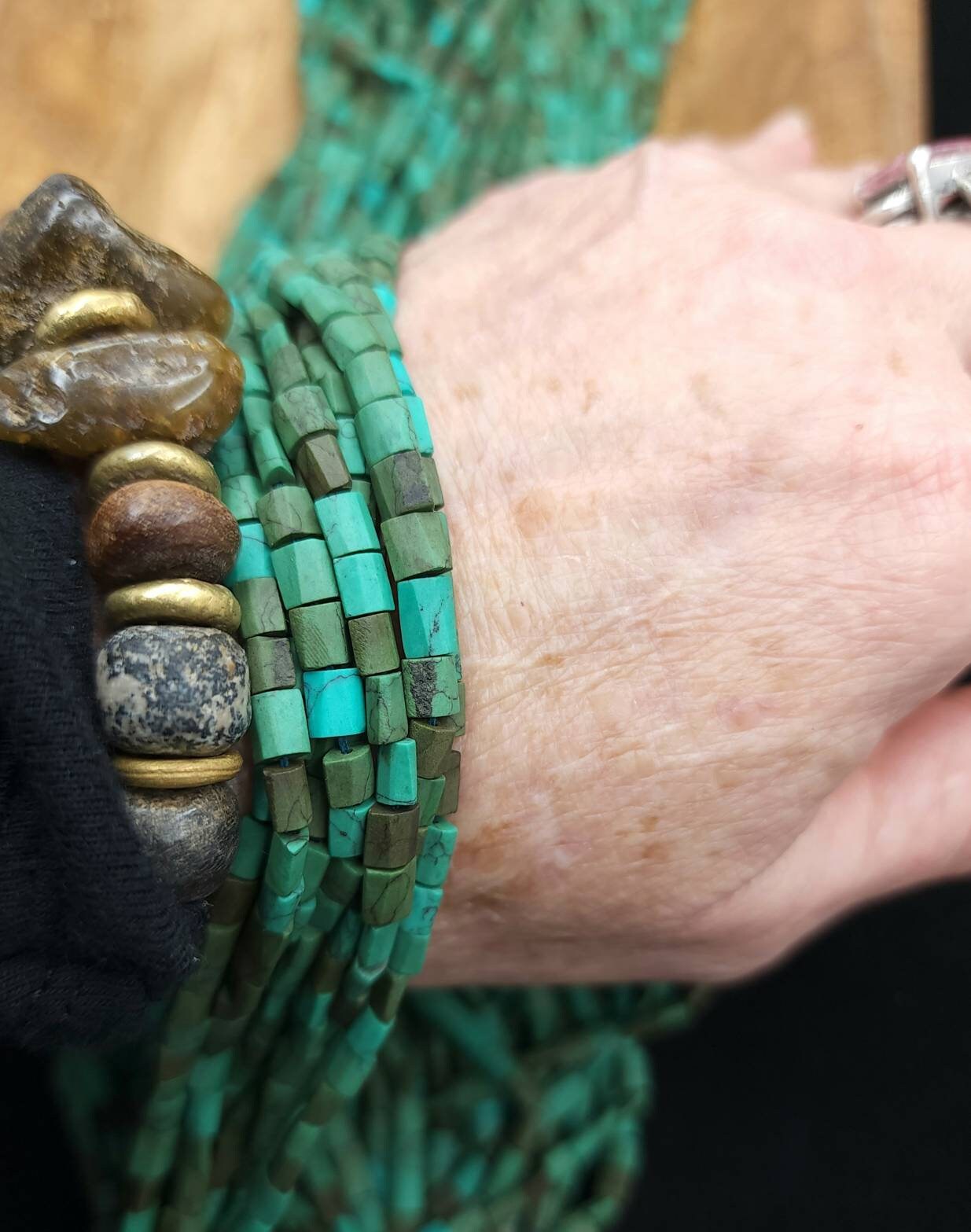 Afghan Turquoise Stone Beads Full Strand 15"+ Inches 76-80 Beads / Green Turquoise Howlite / Flat Square Beads / Jewelry Making Supplies.