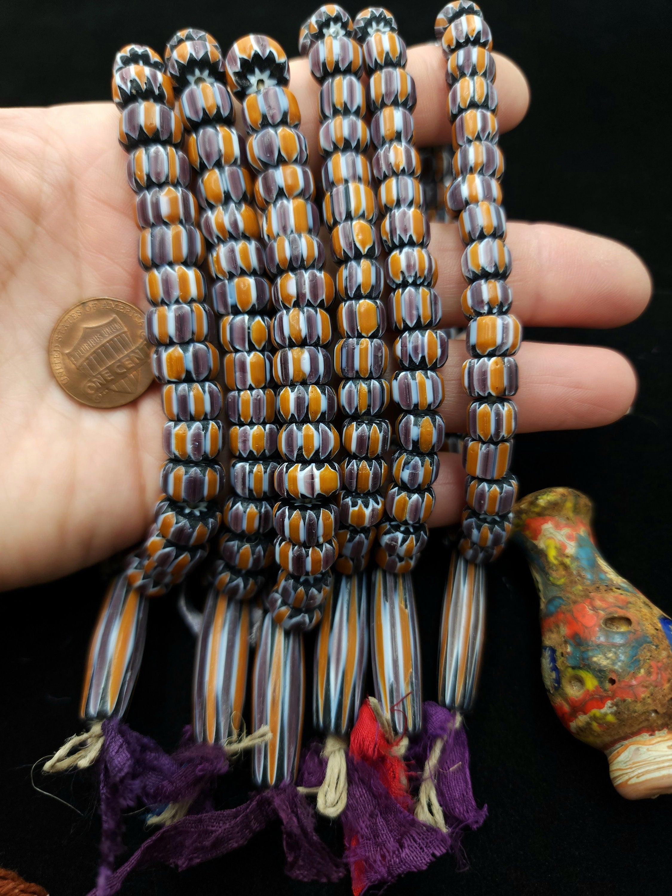 Chevron Beads 6 Layers Orange Purple White and Black Strand 8"Inches Option to choose 7-8 or 10-11mm, Jewelry Making Supplies.