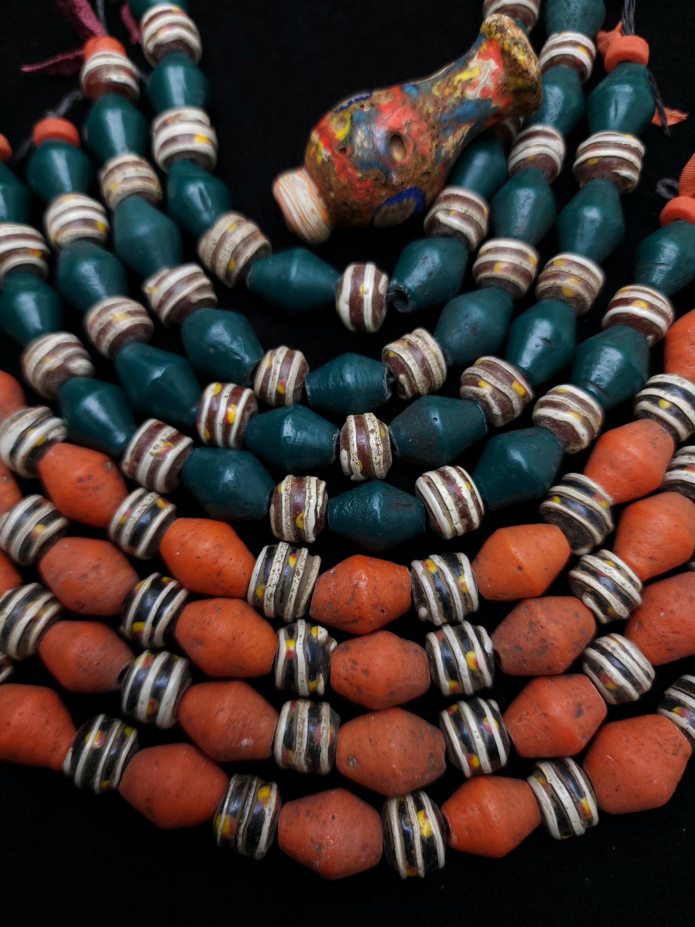 8" Strand [16 beads 9-12m] with a wide variety of beads with a rustic accent, Unique handmade glass beads from Indonesia, Jewelry Supplies
