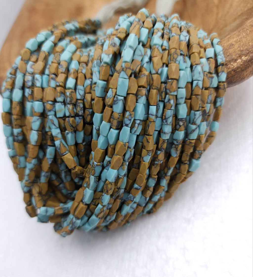 Afghan Howlite Stone Faceted Rectangular Beads 4-5mm×3mm Strand 11-12" 55-58 Beads / Jewelry Making Supplies.