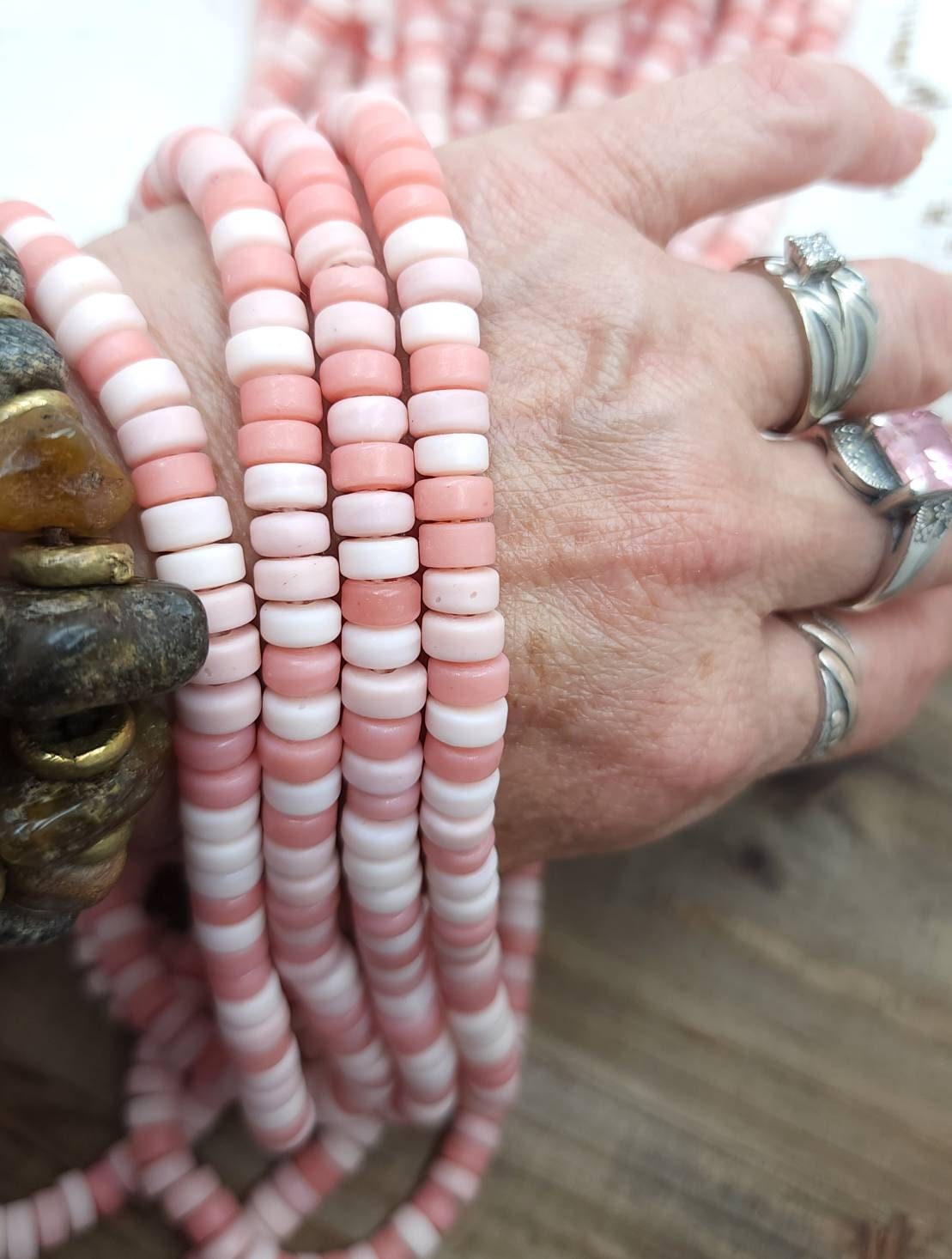 Beautiful Pink Beads Handmade by Artisans Thailand / 8mm 10"Long Strand / Indonesia / Java /Boho / Tribal / Jewelry Supplies.