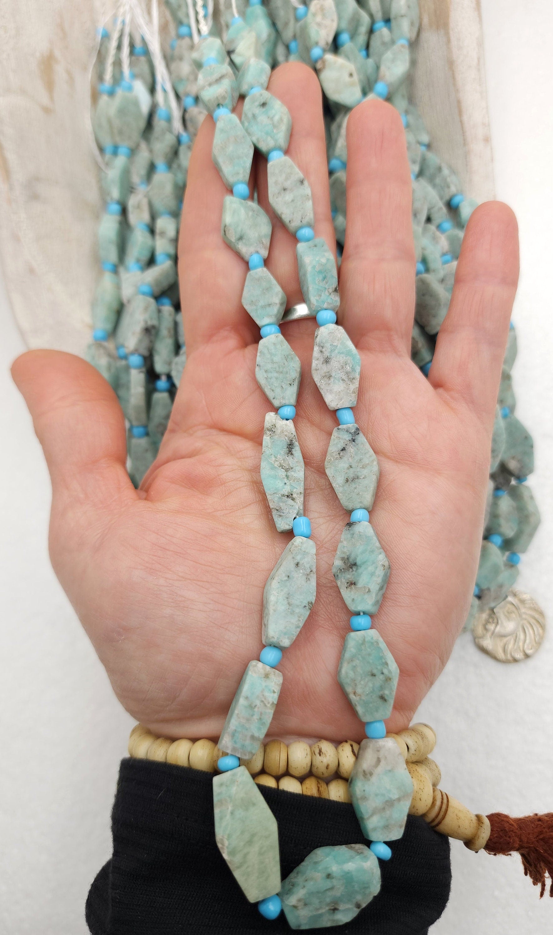 Vintage Amazonite Afghani Beads, Beads Excavated From Afghanistan, Genuine Amazonite Rough Cut, Jewelry Making Beads, Strand 17-18" 14-23mm
