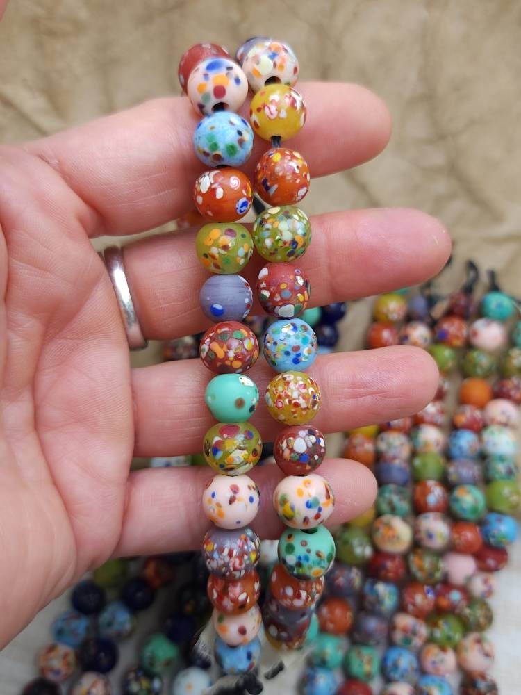 Beautiful Colorful Glass Beads / Indonesian Beads / Fun Beads / Strand 20 Beads 9-11mm / Java / Jewelry Making Supplies / Choose Colors.