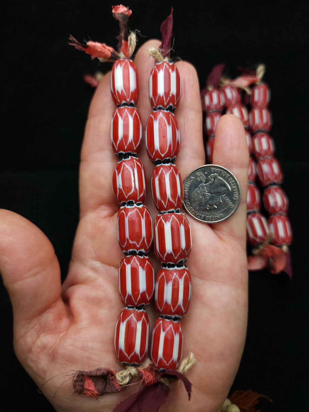 Blue Chevron Glass Beads 19-21×14-17mm Or Red 15-21x12-16mm Strand With 6 Beads, Trade Beads, Jewellery Making Supplies.