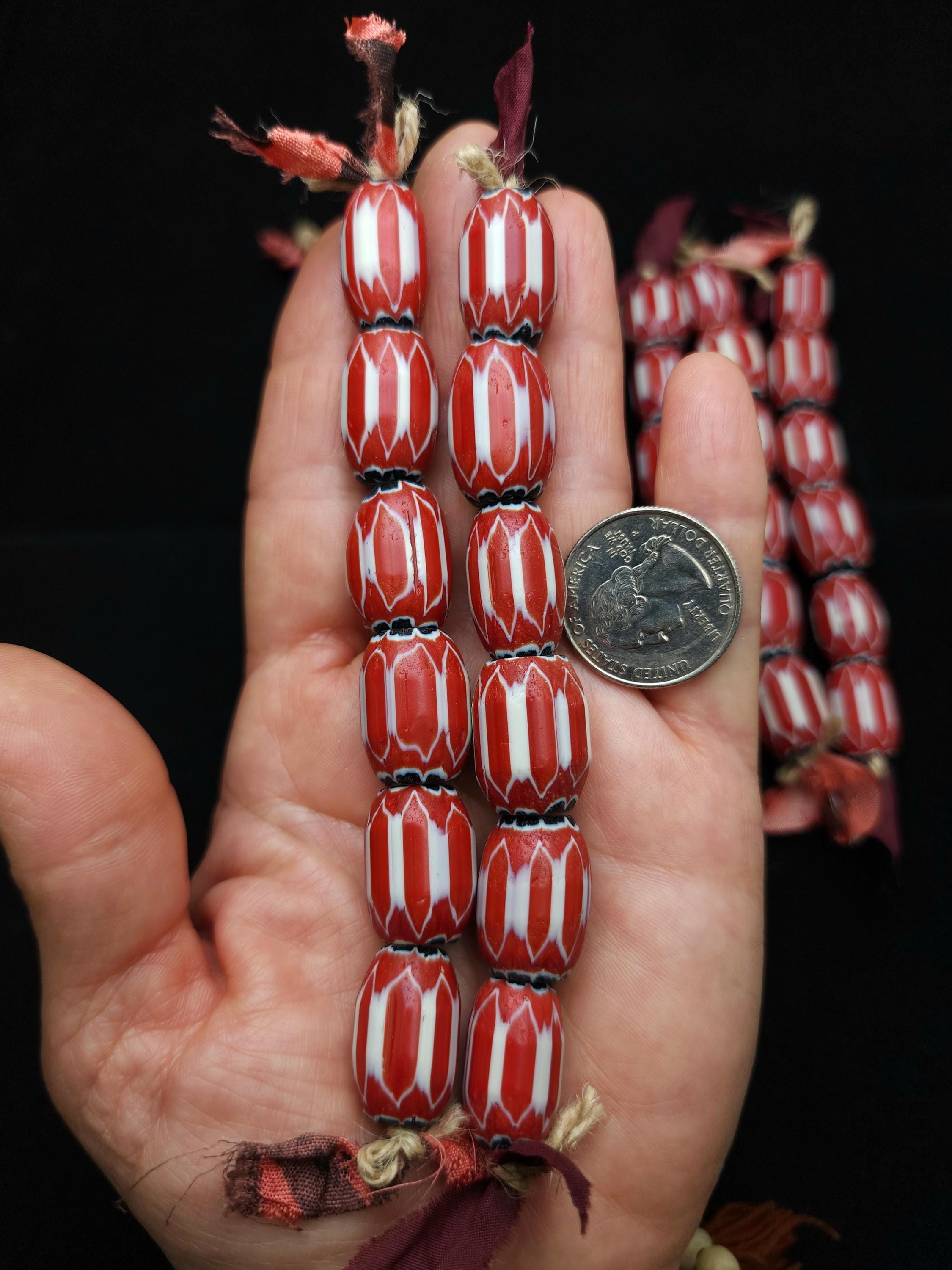 Blue Chevron Glass Beads 19-21×14-17mm Or Red 15-21x12-16mm Strand With 6 Beads, Trade Beads, Jewellery Making Supplies.