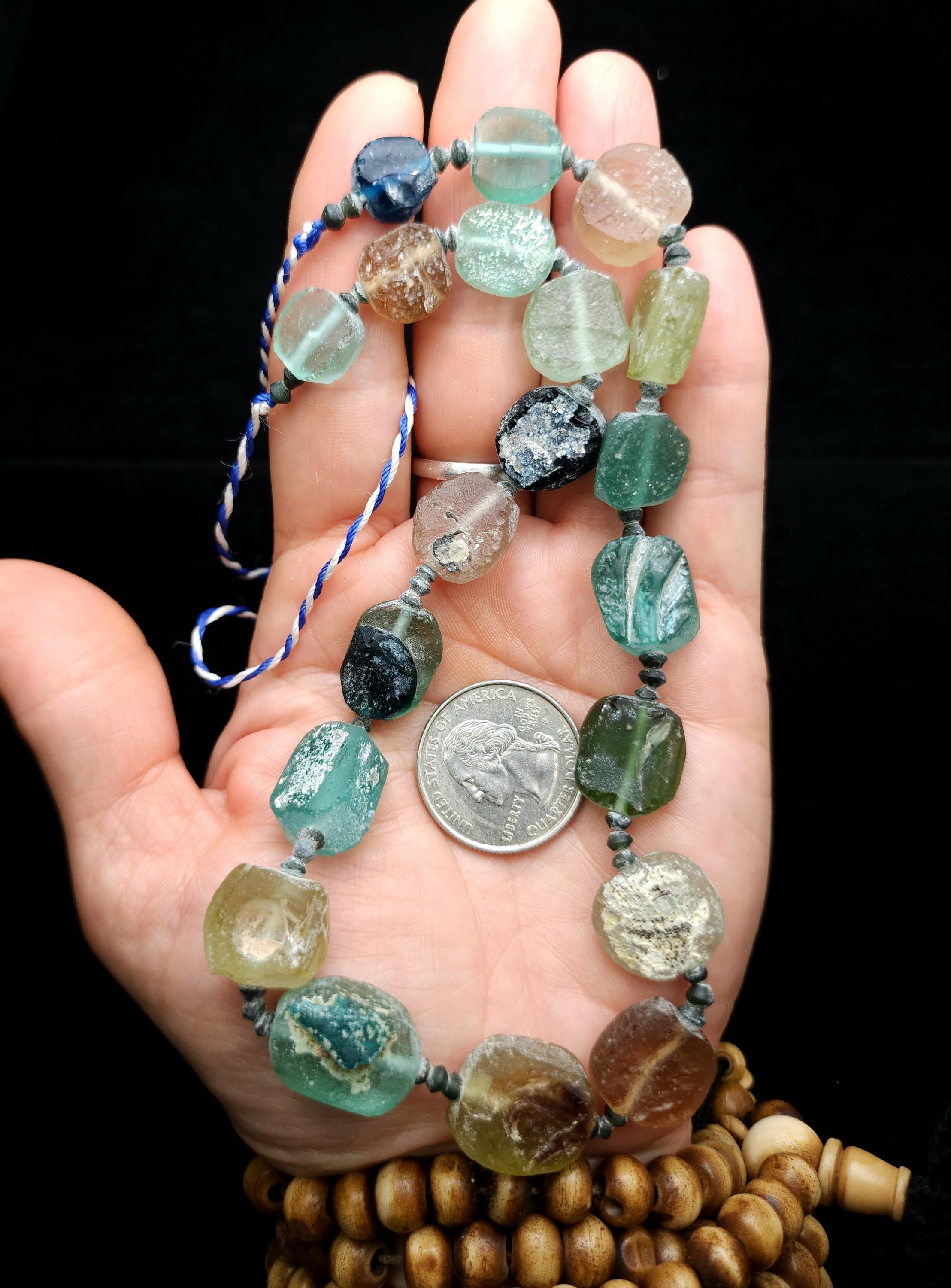 Unique Roman Glass Strand 15" Inches Long 10-18mm, Very Old Glass From Ancient Rome From Afghanistan, Excavated Beads, Jewelry Supplies.