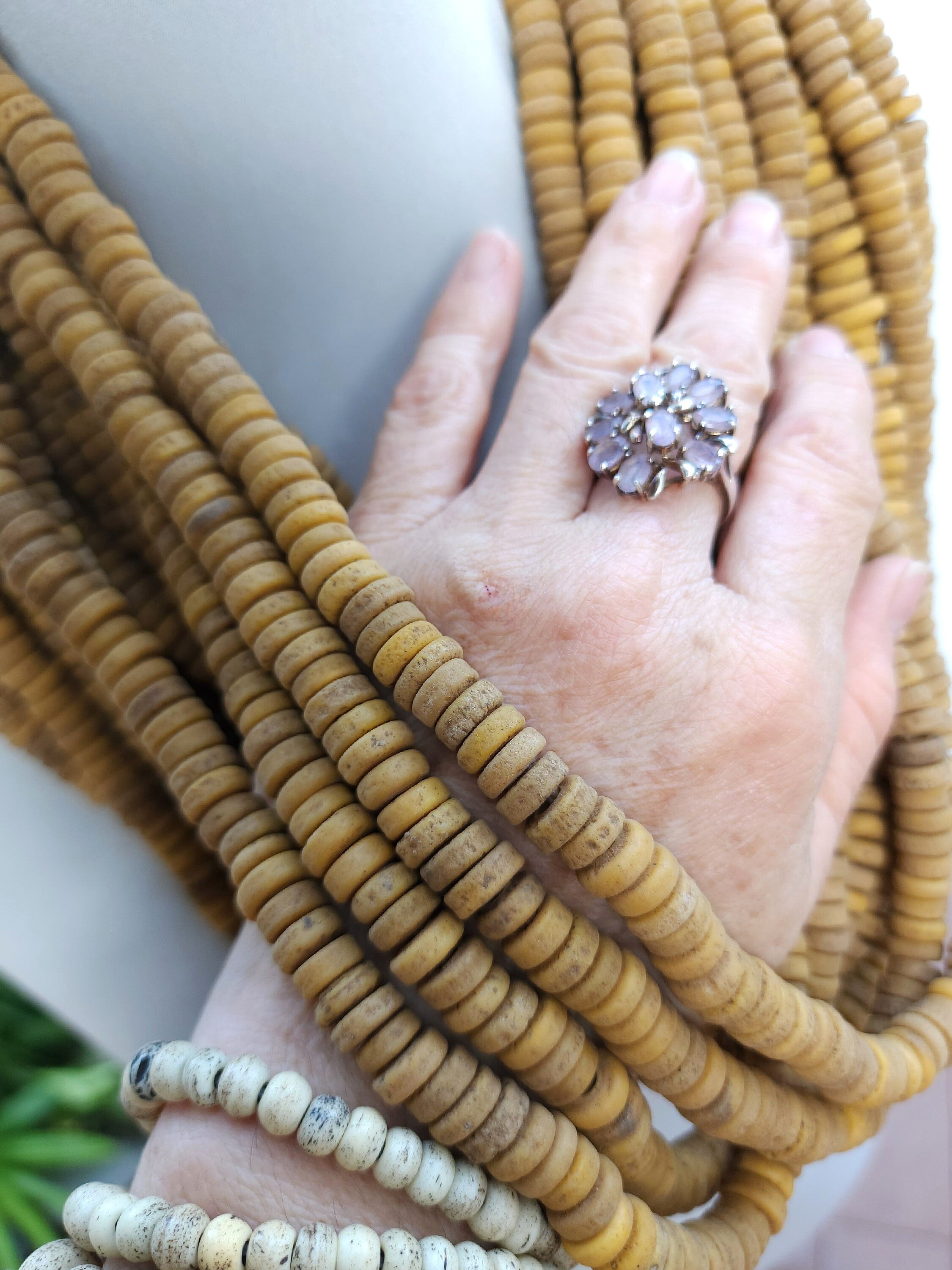 Old Yellow Beads With Antique Rustic Accent / Handmade From Indonesia / 9-12mm 10" Strand  / Indonesia / Java / Boho / Tribal / Ethnic