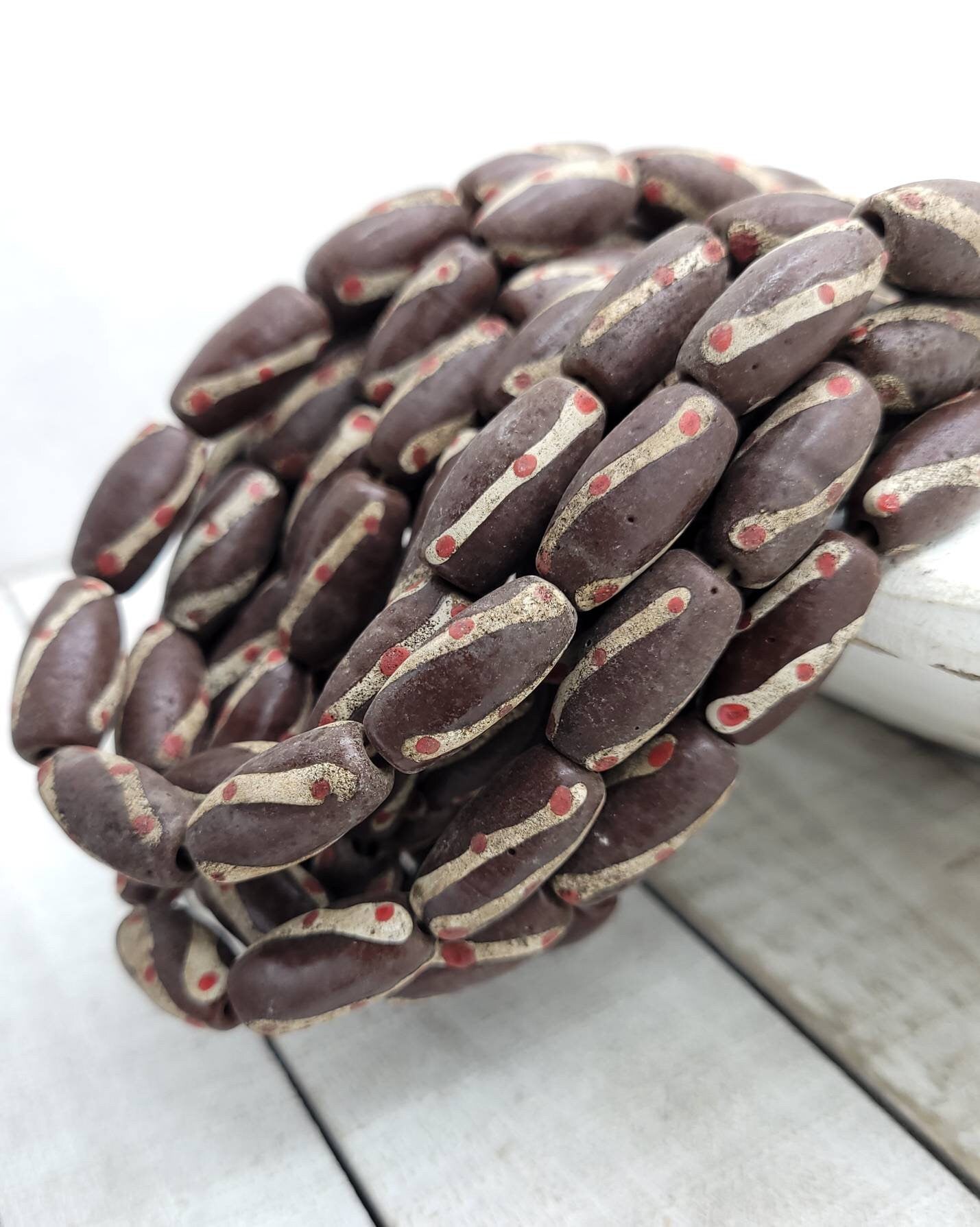 Old Accent Glass Beads Made By Thai Artisan Hands/ Indonesian Beads /Java /10 Beads 18-20mm x 10mm /Jewelry Supplies / Vintage / Venetian