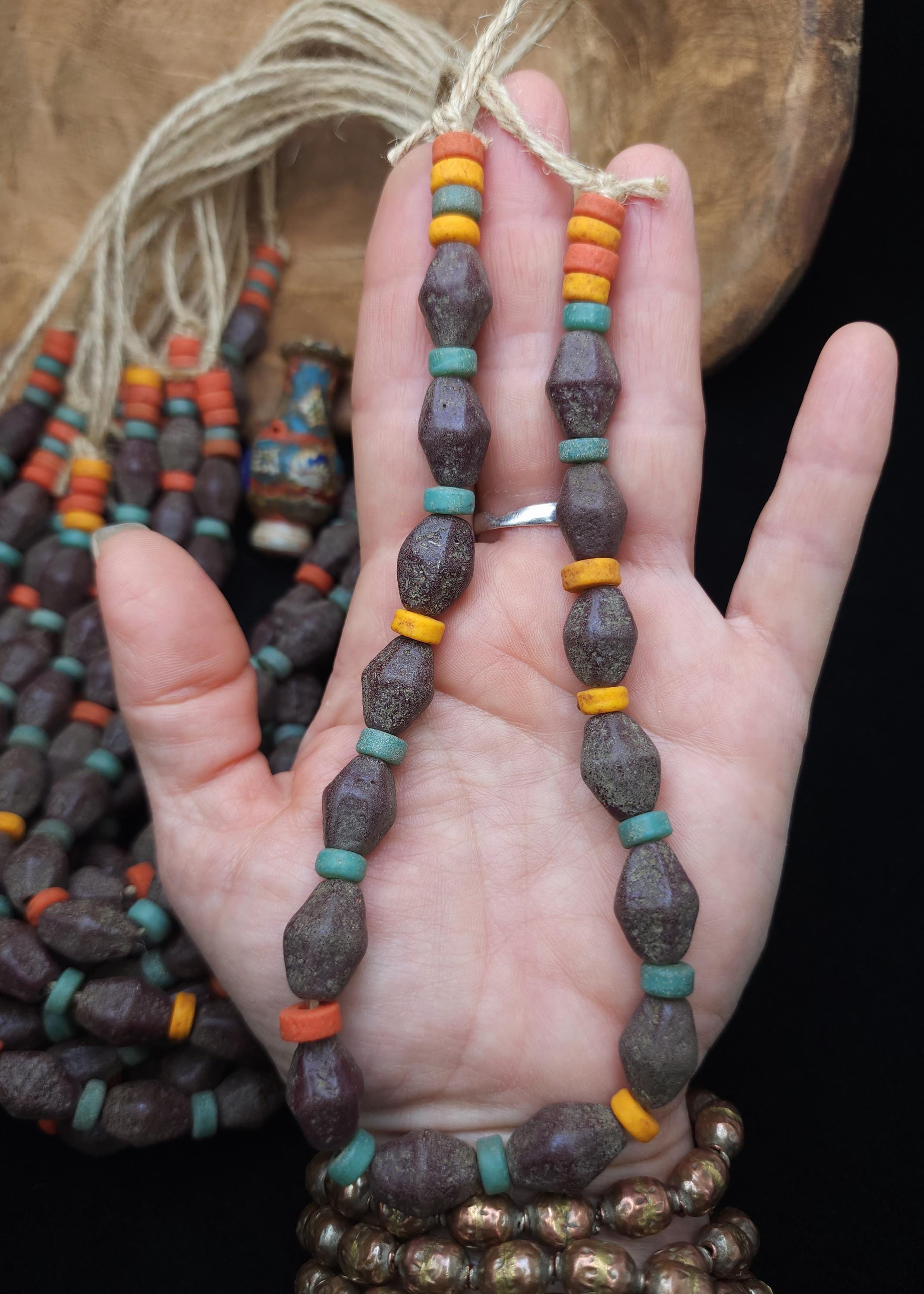 Full Strand 13-14" Bicone Glass Beads 15-17mm, Rustic Indonesian Beads, Jewelry Making Supplies, Craft.