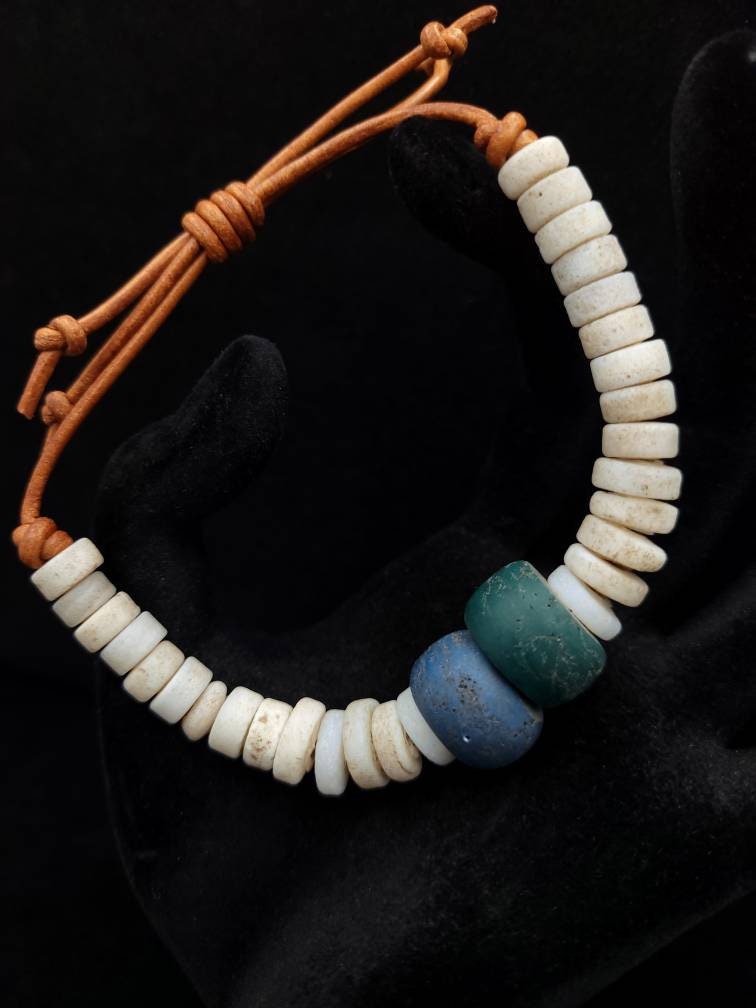Wow Beautiful Leather Bracelet With Old Thailand Beads / Bracelet For Him Or Her/Boho Tribal Ethnic Hippie Jewelry.