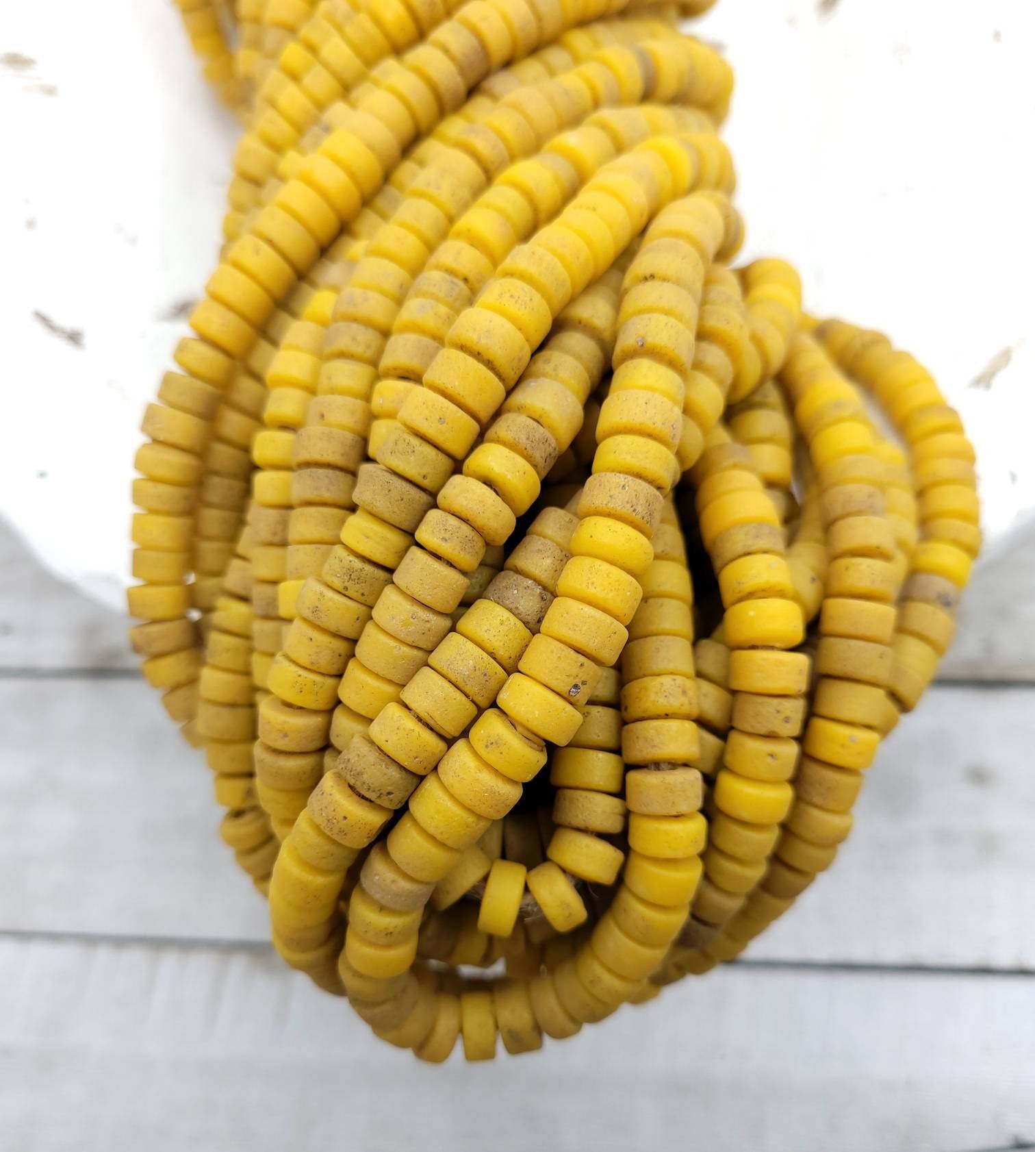 Heishi Rustic Glass Beads From Thailand, 10"Long Strand 8mm, Indonesia, Java, Tribal, Jewelry Making Supplies.