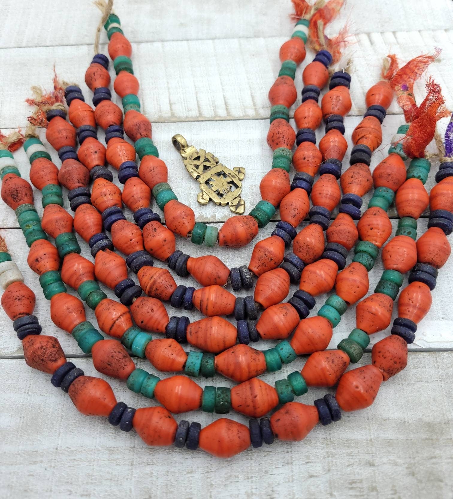Red Glass Bicone Beads From Thailand With Antique Rustic Accent /10"Long Strand 15-17mm X 11-13mm Ring Beads 6mm / Indonesia Beads /Java /