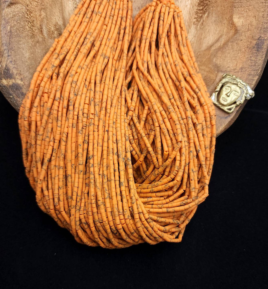 Orange Heishi Beads From Afghanistan /  Strand 12-13" Inches Long  150+ Beads 2mm  / Jewelry Supplies.