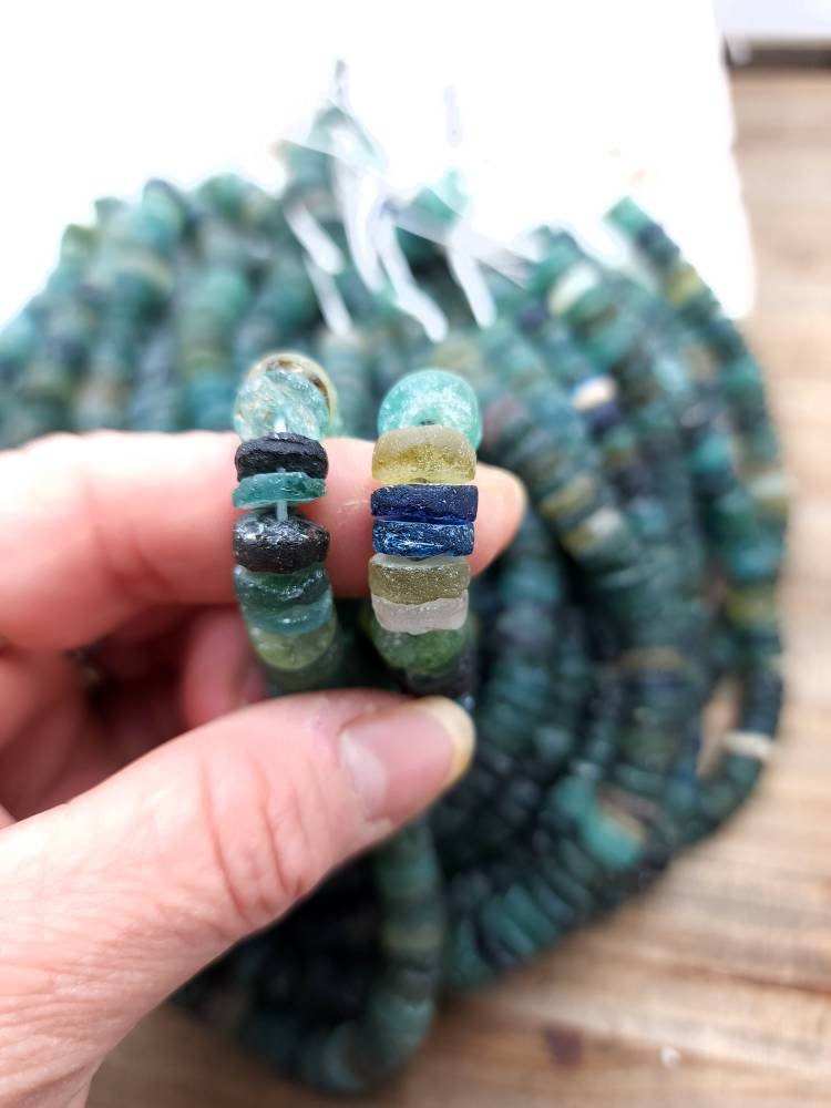 Beautiful Large Authentic Genuine 100% Ancient Roman Glass Shaped Discs / Choose Strand Length 7" or 14" 8-9 Or 10mm / Jewelry Supplies.
