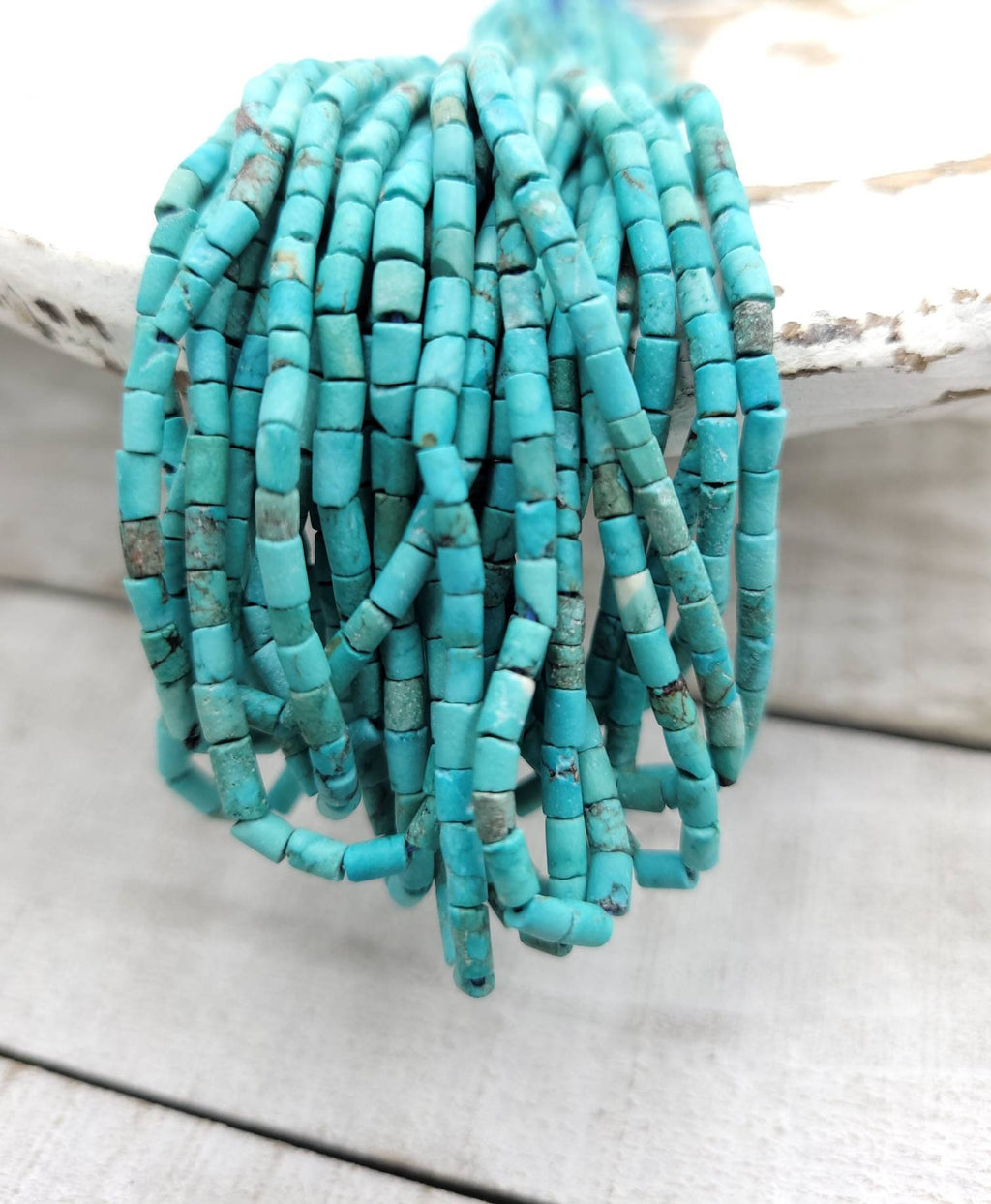 100% Genuine Turquoise Heishi Afghan Beads/3-5mm Long x 2.5-3mm Thick / Strand 14 "/ Jewelry Supplies / Authentic Turquoise.