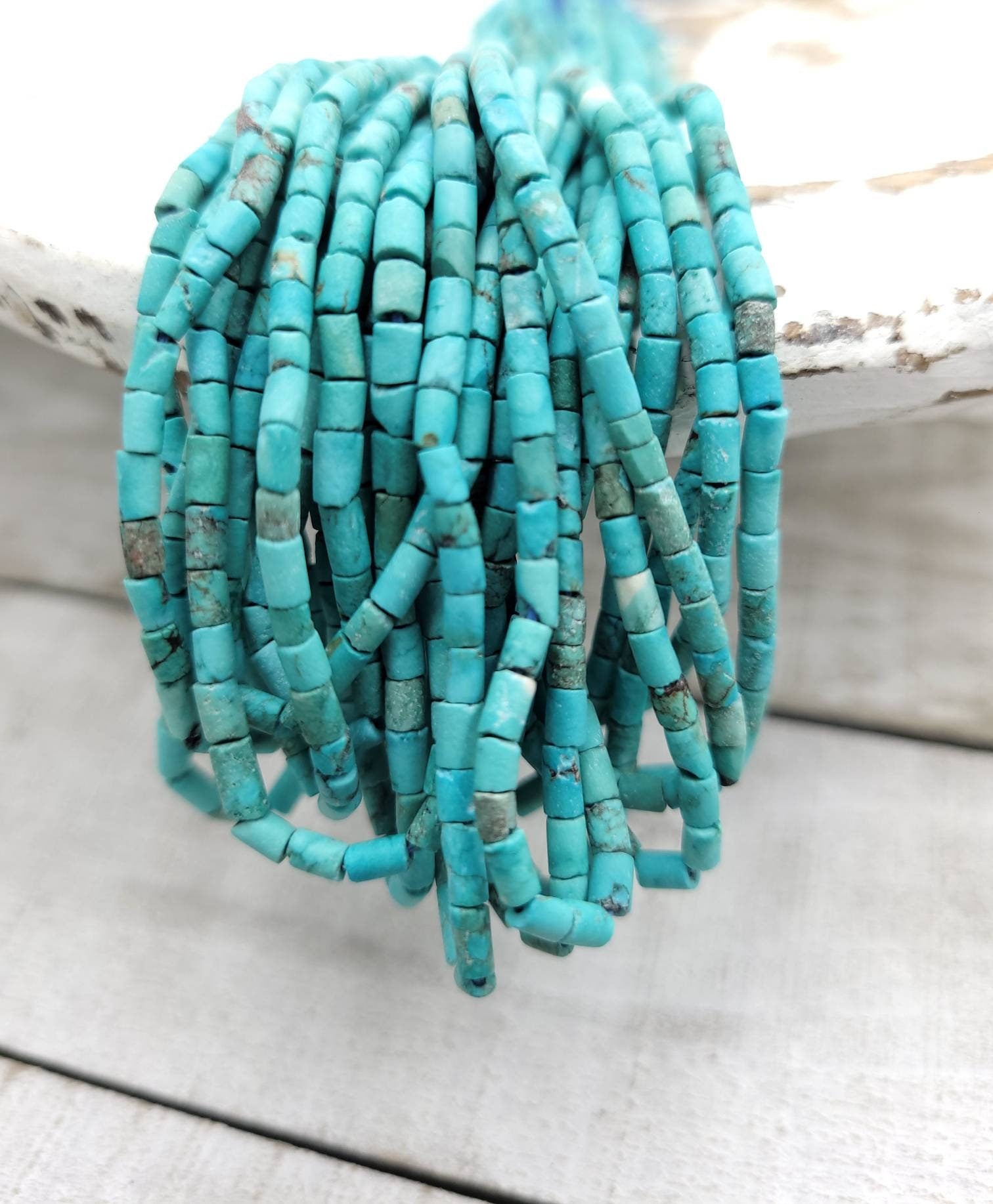 100% Genuine Turquoise Heishi Afghan Beads/3-5mm Long x 2.5-3mm Thick / Strand 14 "/ Jewelry Supplies / Authentic Turquoise.