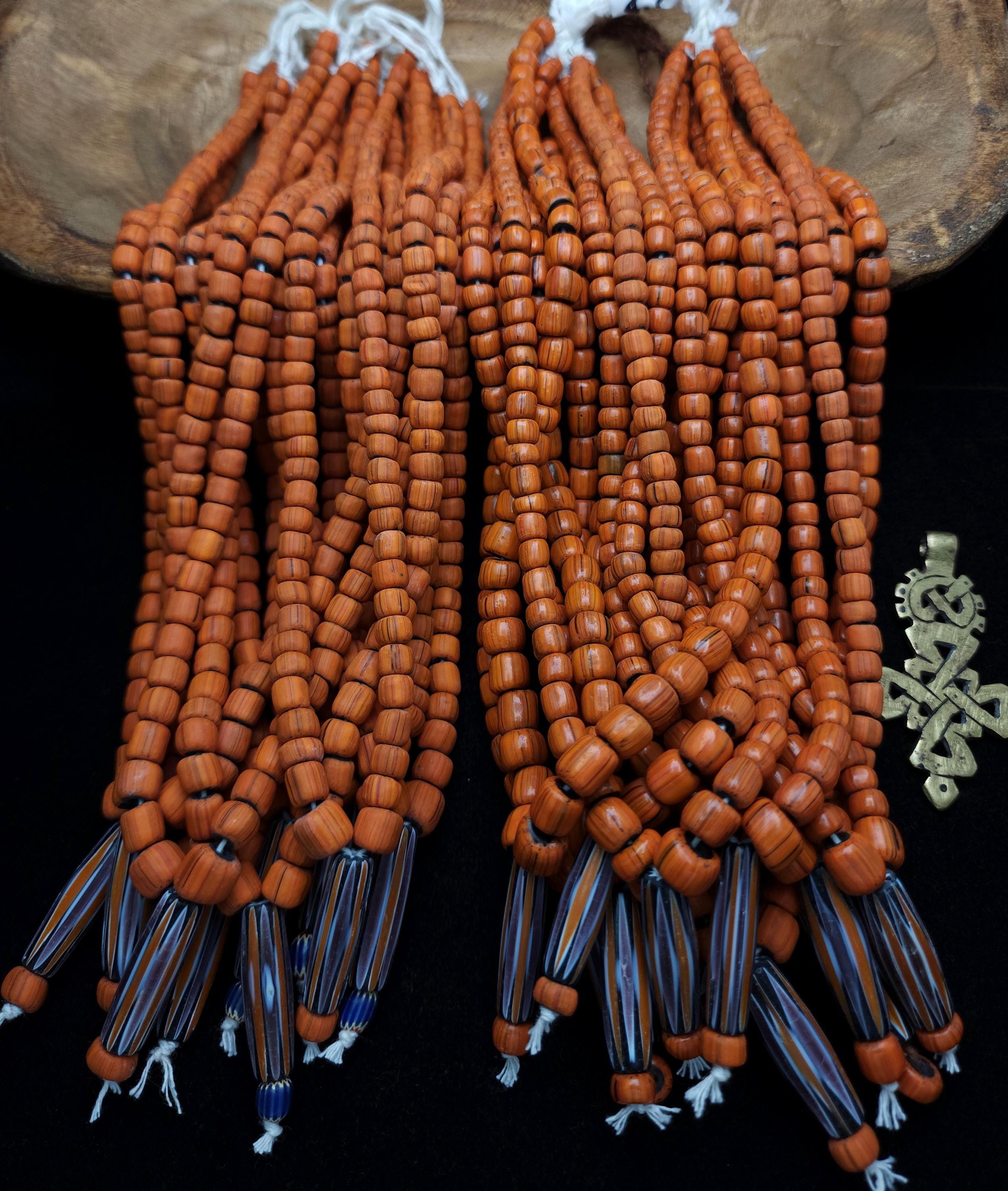 Javanese Glass Beads, Vintage Muti-Salak Beads, Orange Glass Beads, Traditional Java Beads, Strand 16-17" 5-10mm, Jewelry Making Supplies.