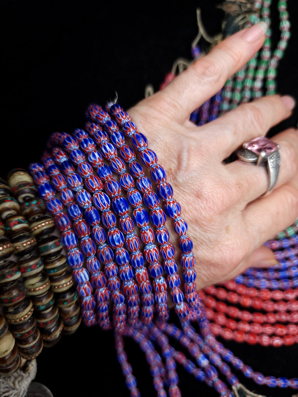 Small Multi-Layer Chevron Beads Choose Red, Blue Or Green Strand 10" 5-7 x 5-6mm 38-40 Beads / Jewelry Making Supplies.