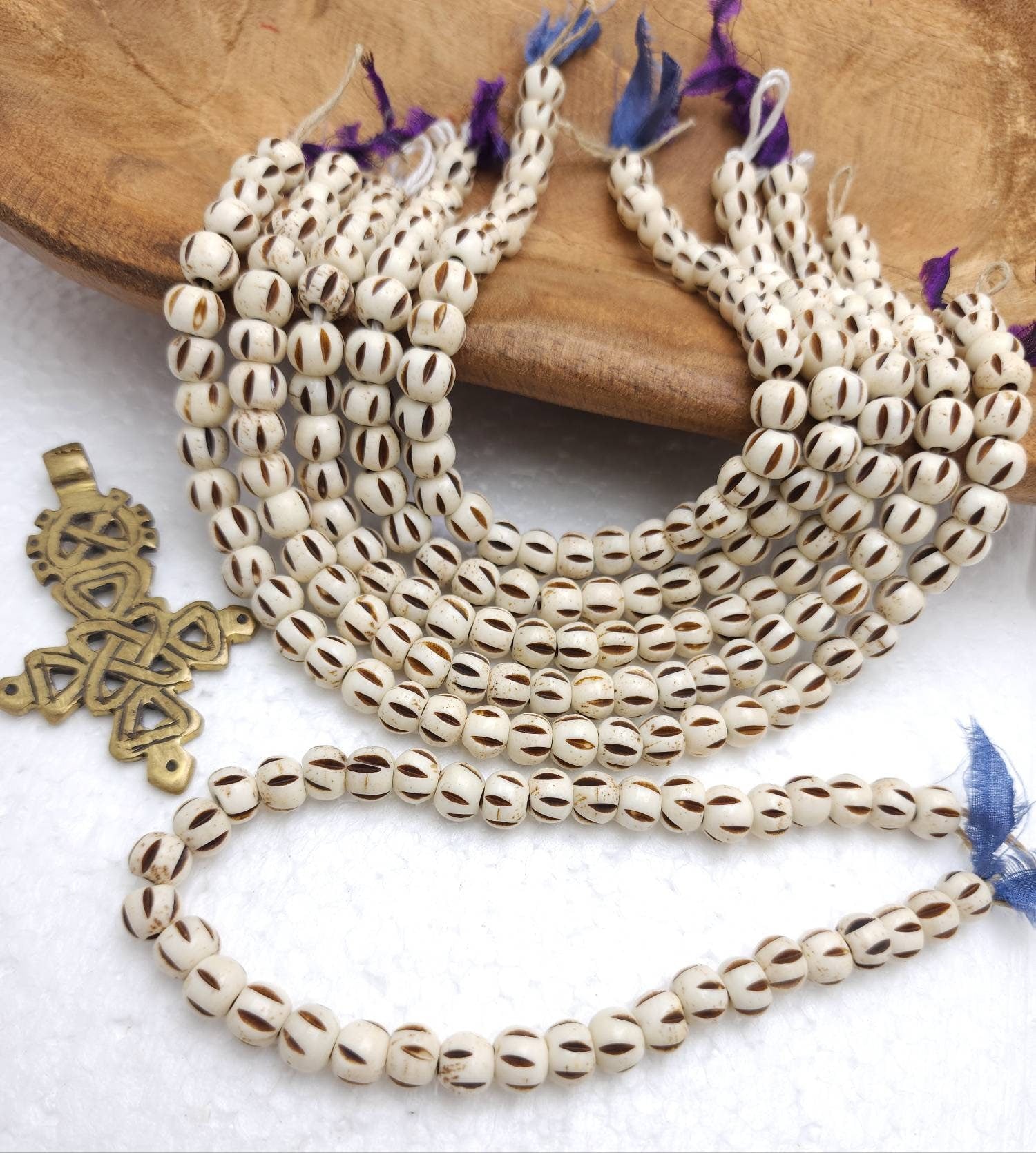 Melon Bone Beads Strand 10" with 38-40 Beads 8mm / Recycled Beads / Organic Beading / Jewelry Making Supplies