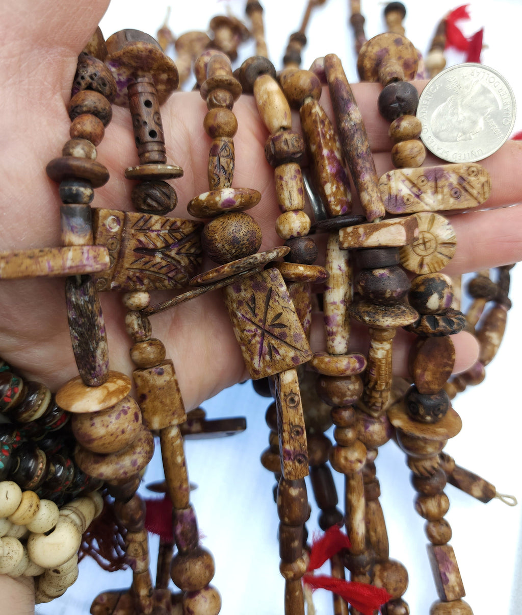 Rustic Splattered Bone Beads / Strand 14" Variety Of Bone Beads / Tribal / Ethnic / Boho / Fun Beads / Jewelry Making Supplies.