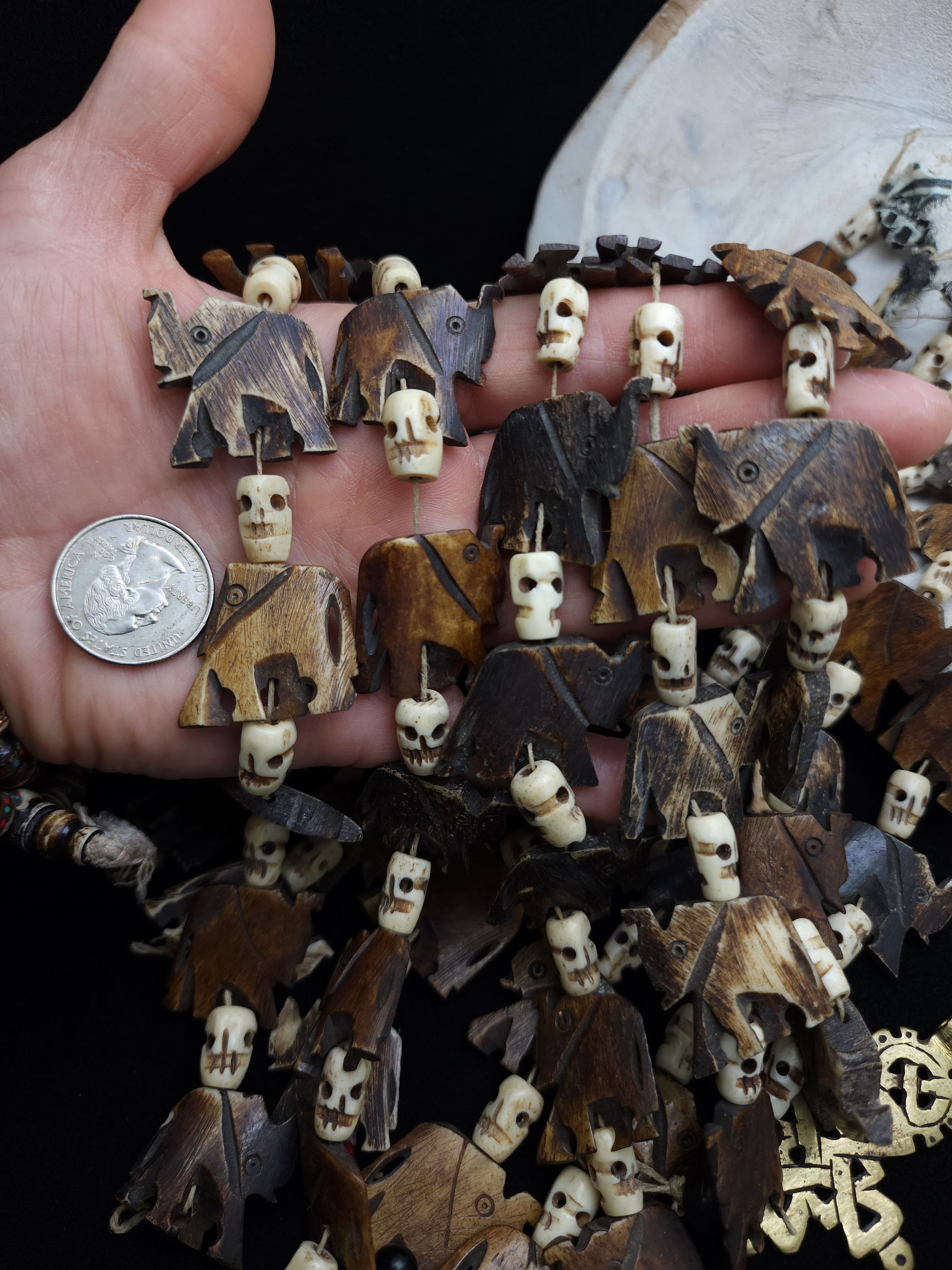 Large Elephant Bone Beads, Hand Carved Bone Elephant From India, Strand 10" 23-26mm, Beads With Spiritual Meaning, Jewelry Making Supplies