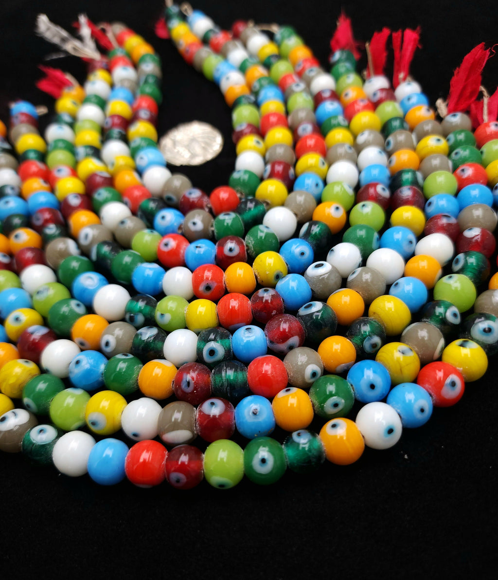 Evil Eye Glass Beads, Spacer Beads for Jewelry Making, Milticolor Beads, Handmade Beads, Strand 12" Inches 9-11mm, Jewelry Making Supplies