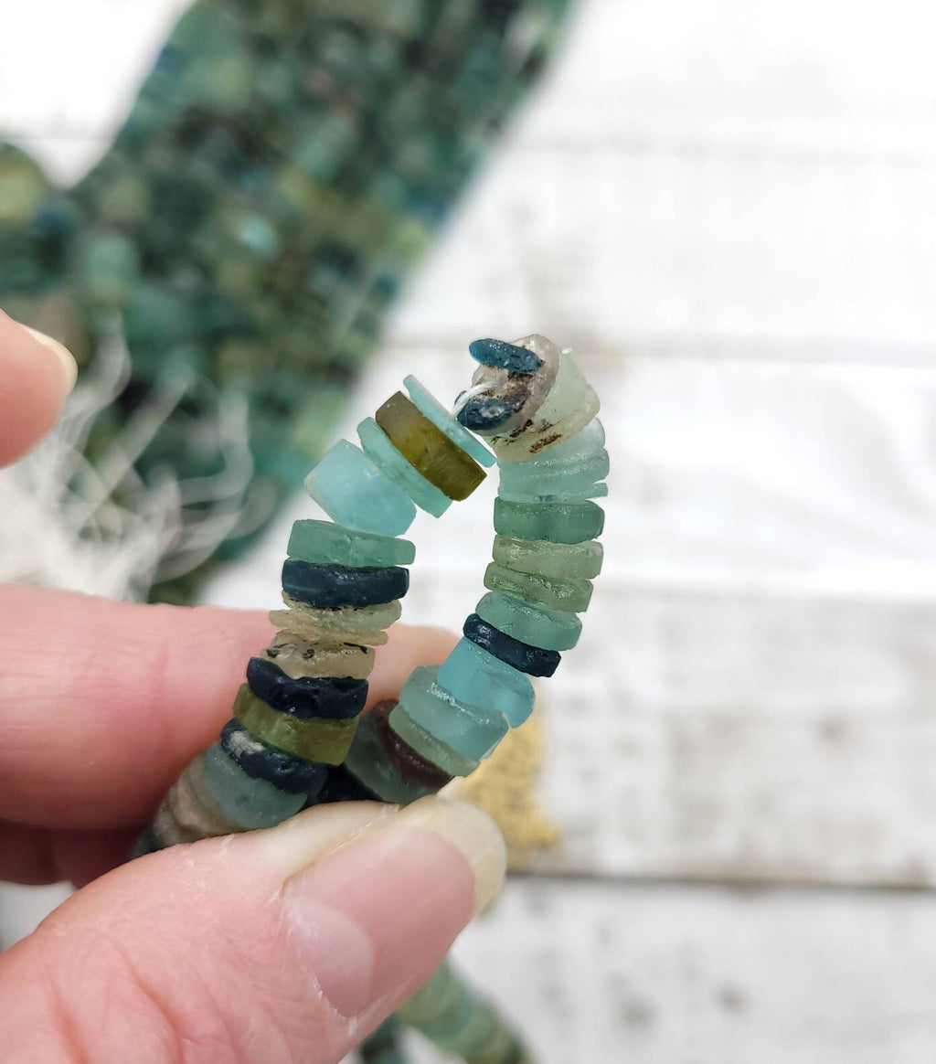 Authentic Genuine 100% Ancient Roman Glass Shaped Discs / Strand Length 7" 10-11mm / Afghan Beads / Jewelry Making Supplies / Craft.
