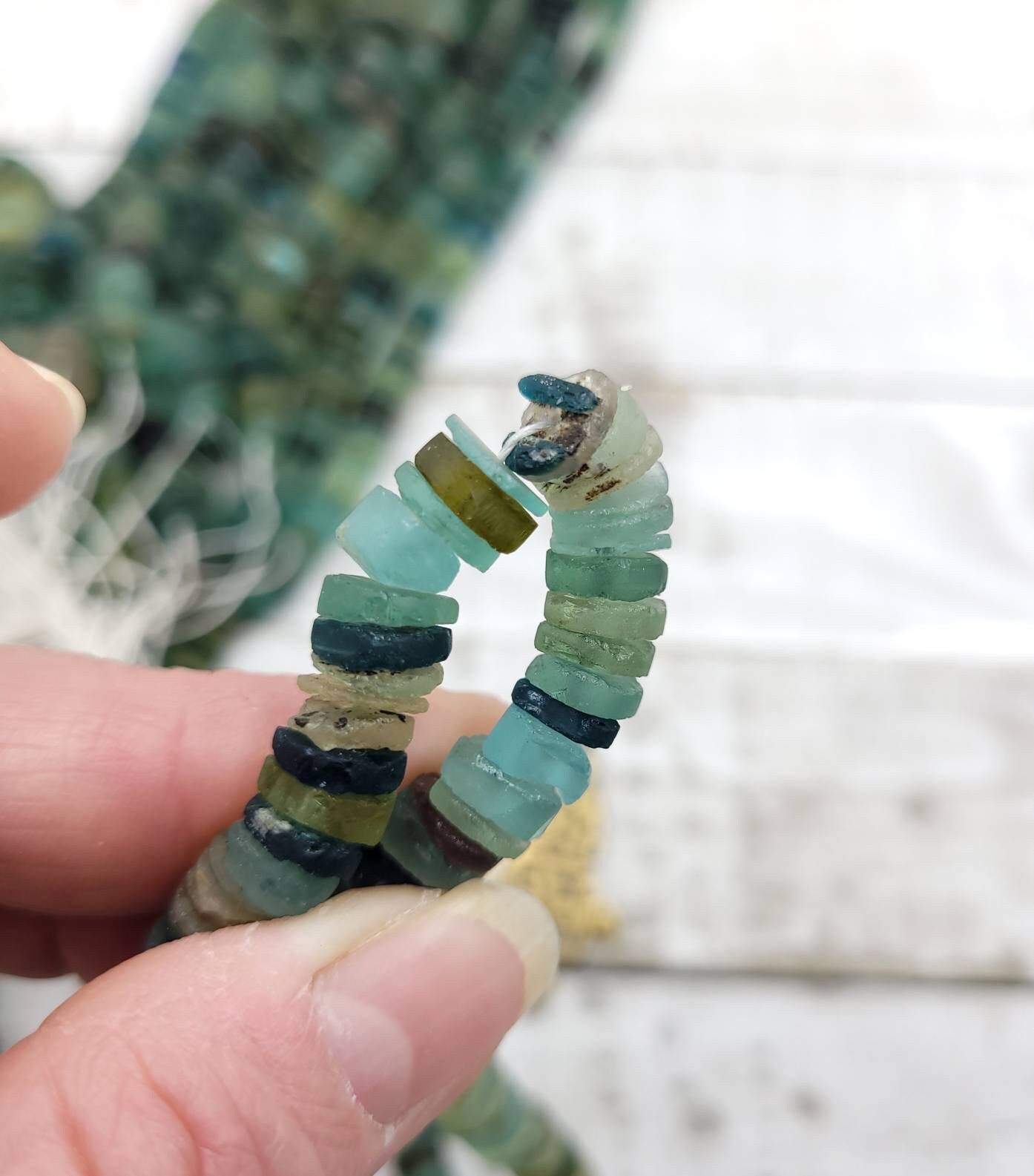 Authentic Genuine 100% Ancient Roman Glass Shaped Discs / Strand Length 7" 10-11mm / Afghan Beads / Jewelry Making Supplies / Craft.