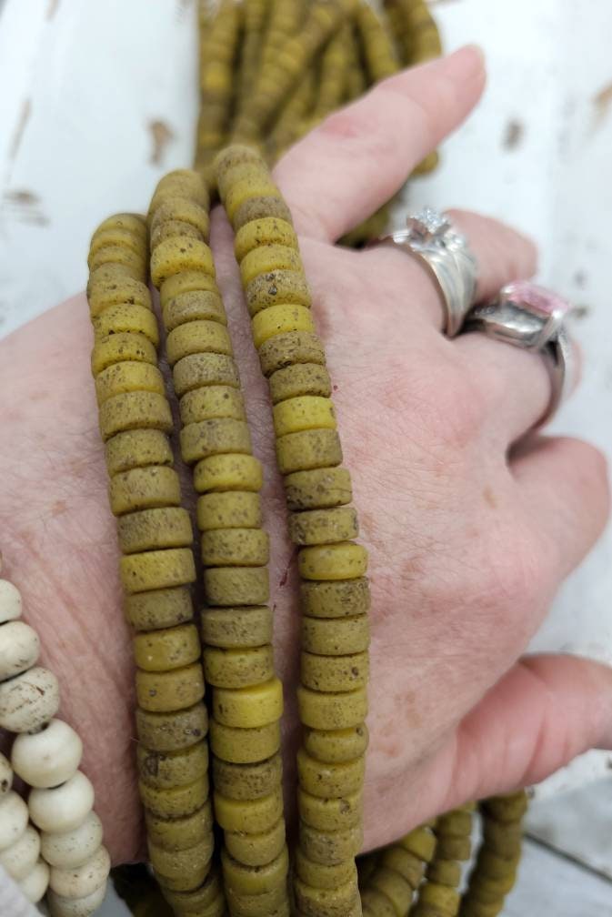 Beautiful Beads With Antique Rustic Handmade Artisan Thailand/ 8mm 10"Long Strand/Indonesia/Java/Boho/Tribal/Jewelry Supplies.