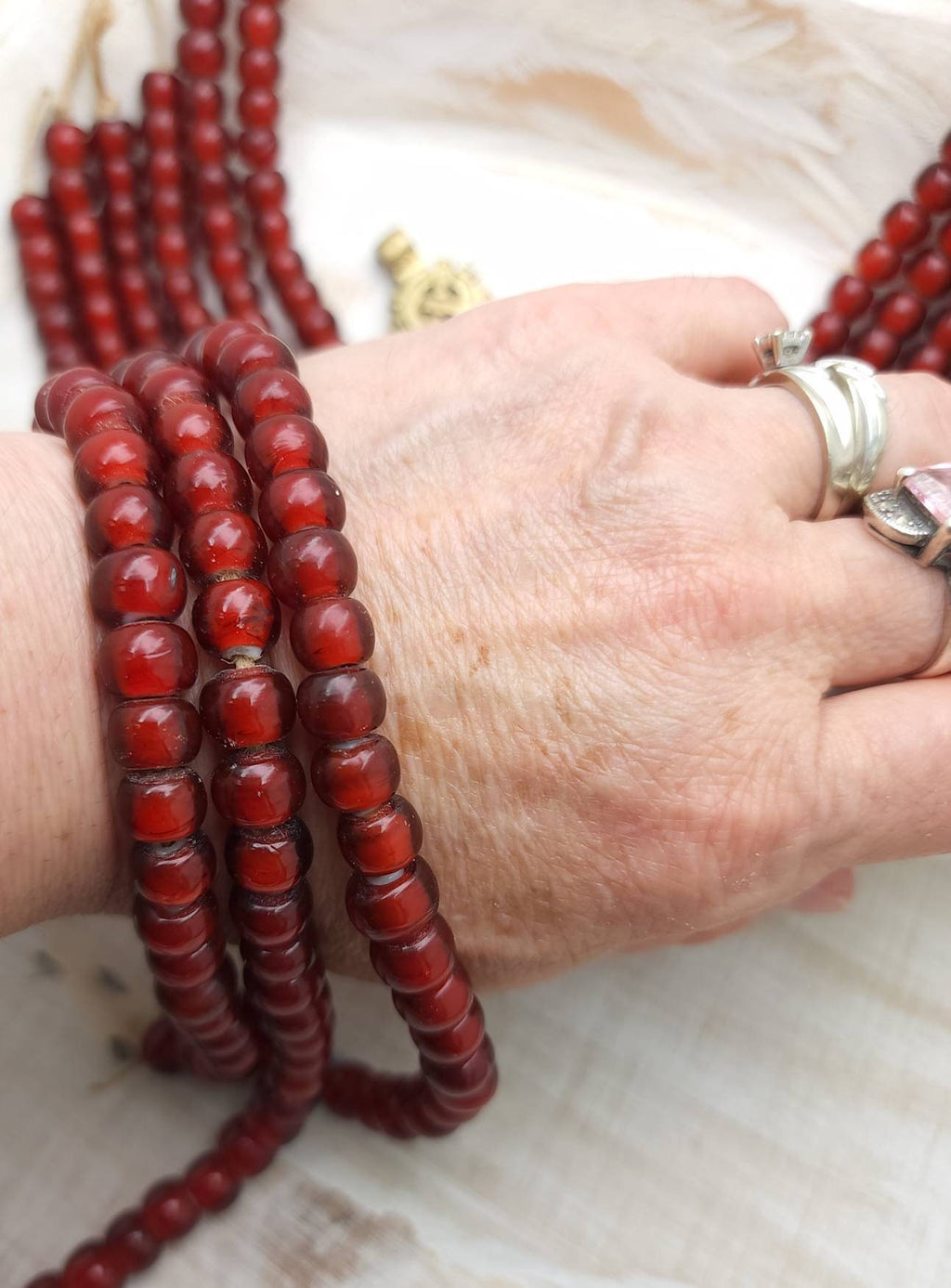 White Heart Red Glass Beads Strand 10" Inches34-36 Beads 9-10mm / Venetian Beads / Vintage / Cherry Red / Jewelry Making Supplies