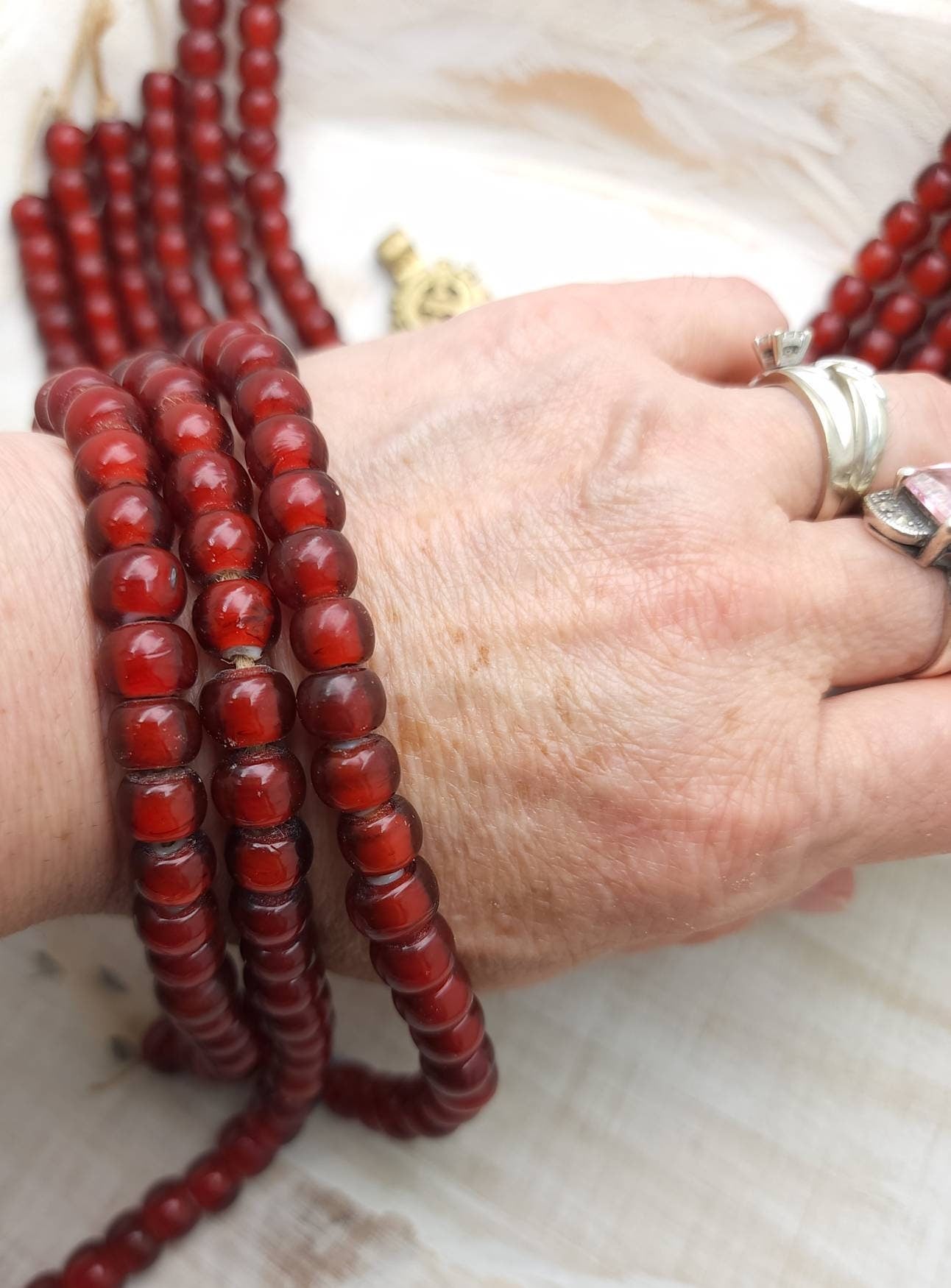 White Heart Red Glass Beads Strand 10" Inches34-36 Beads 9-10mm / Venetian Beads / Vintage / Cherry Red / Jewelry Making Supplies
