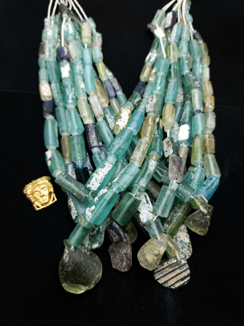 Large Square Genuine Ancient Roman Glass Beads Lots Of Patina The Glass Speaks For Itself Of Its Age Over 2000 Years Old, Strand 14-15".