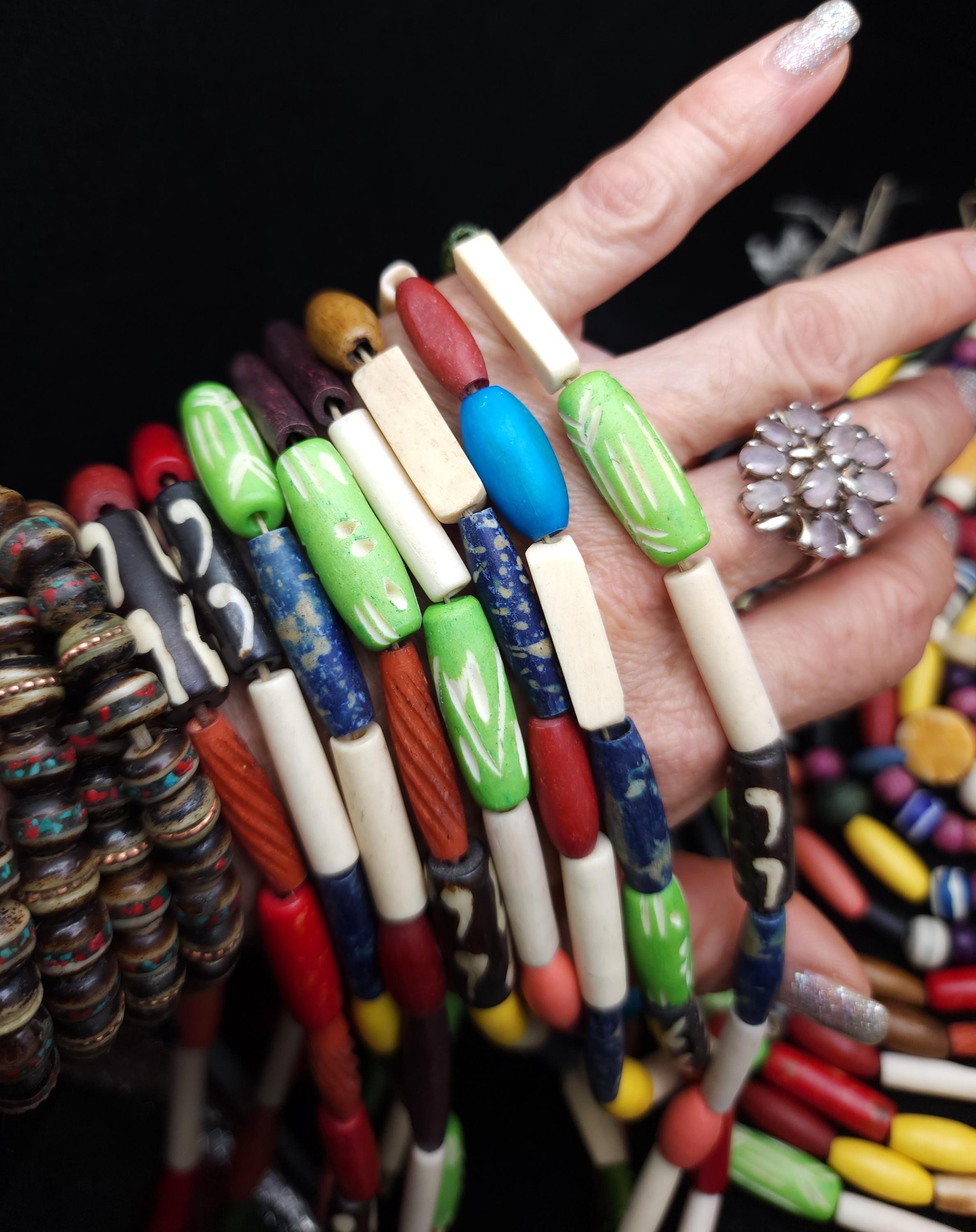 Great Mix Of Buffalo Bone Dyed Beads, Great Variety to create Jewelry, Jewelry Making Supplies, Option To Choose, Fun Beads.