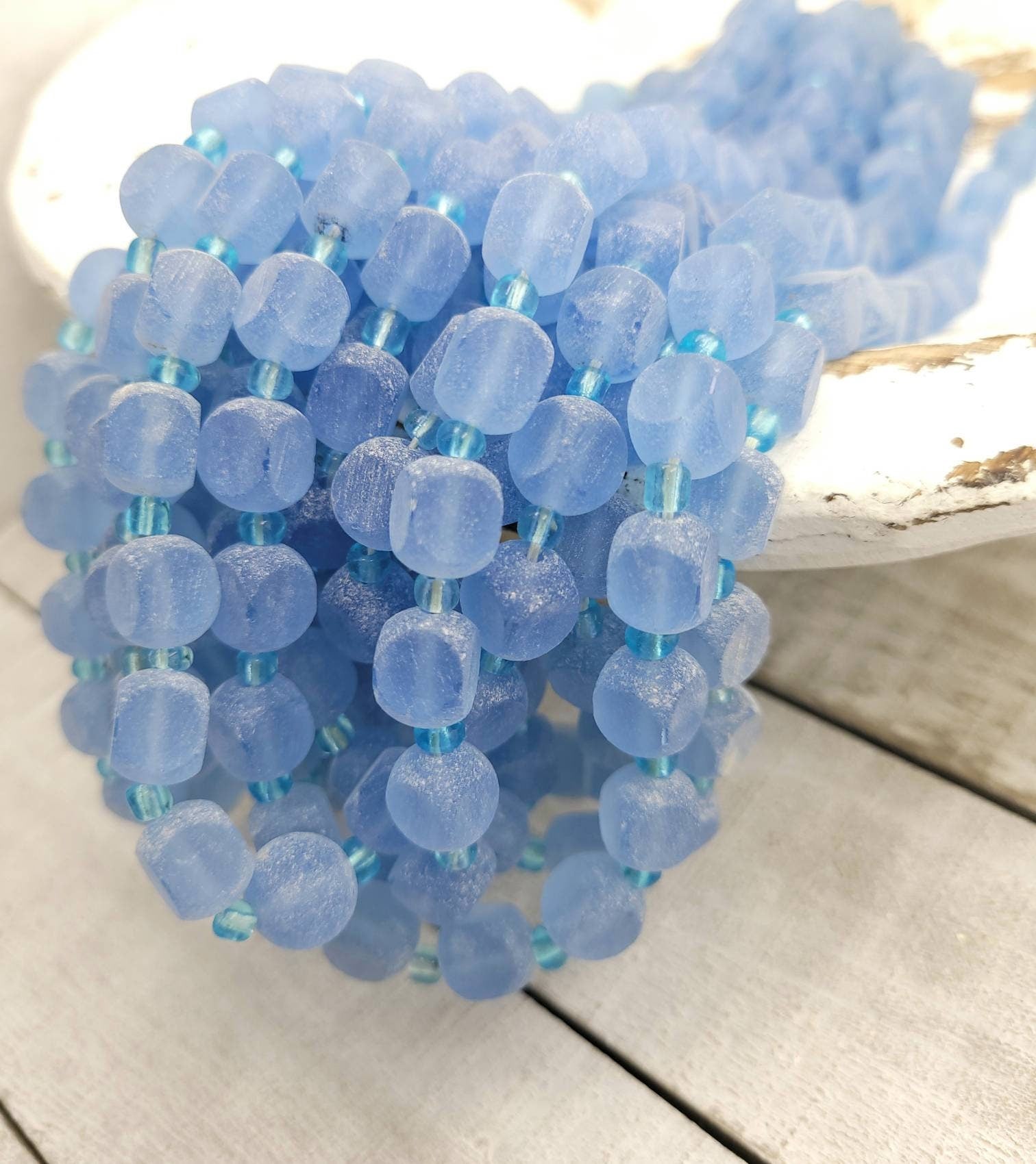 Glass Cube Beads From Afghanistan Strand 16-17 "Inches Long 10x8mm 30-32 Beads / Sea Glass / Opaque Glass / Jewelry Supplies.