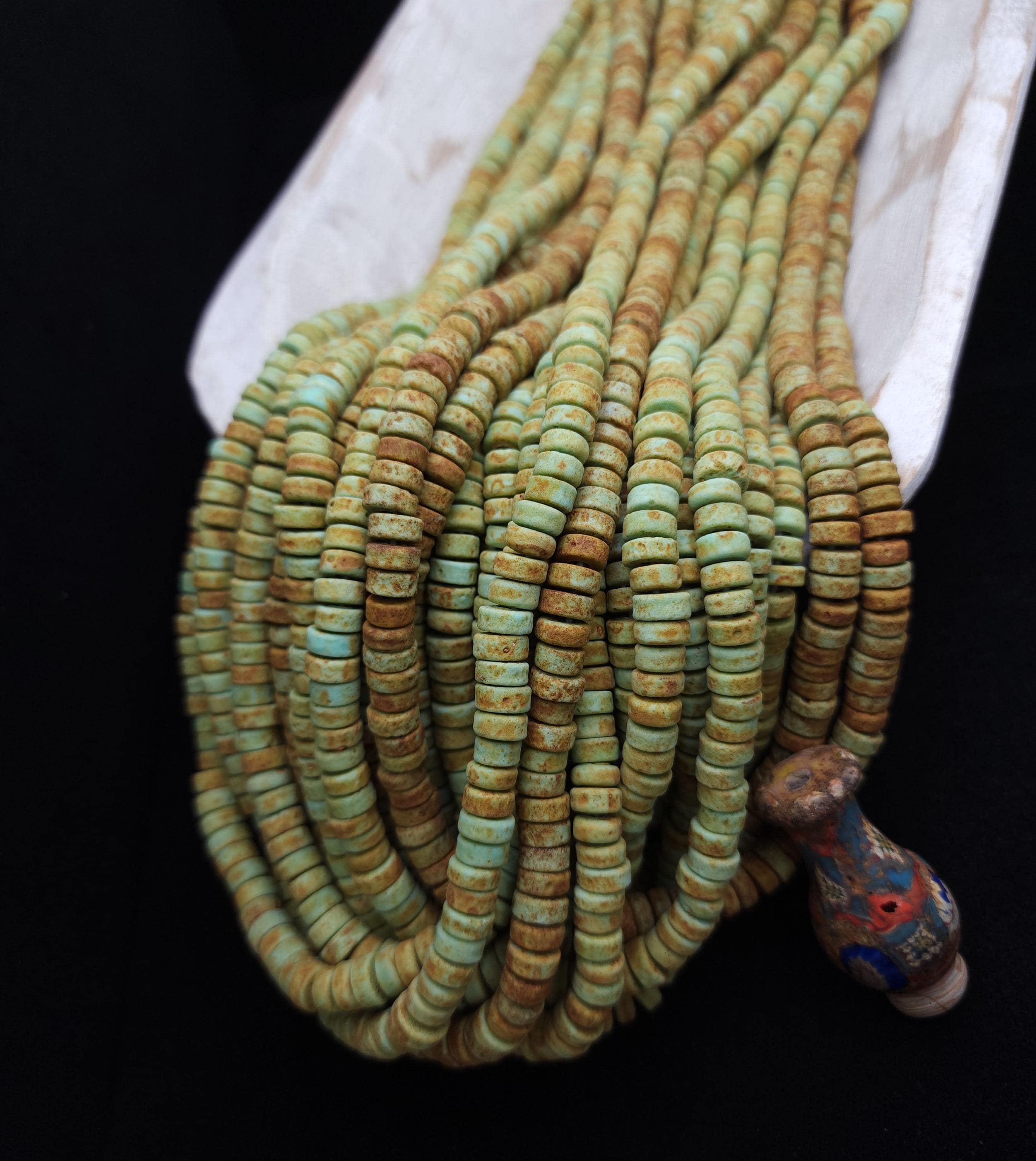 Pistachio Green Glass Beads / Rustic / Strand 10" 8mm / Java Indonesia Beads / Jewelry Making Supplies / Craft.