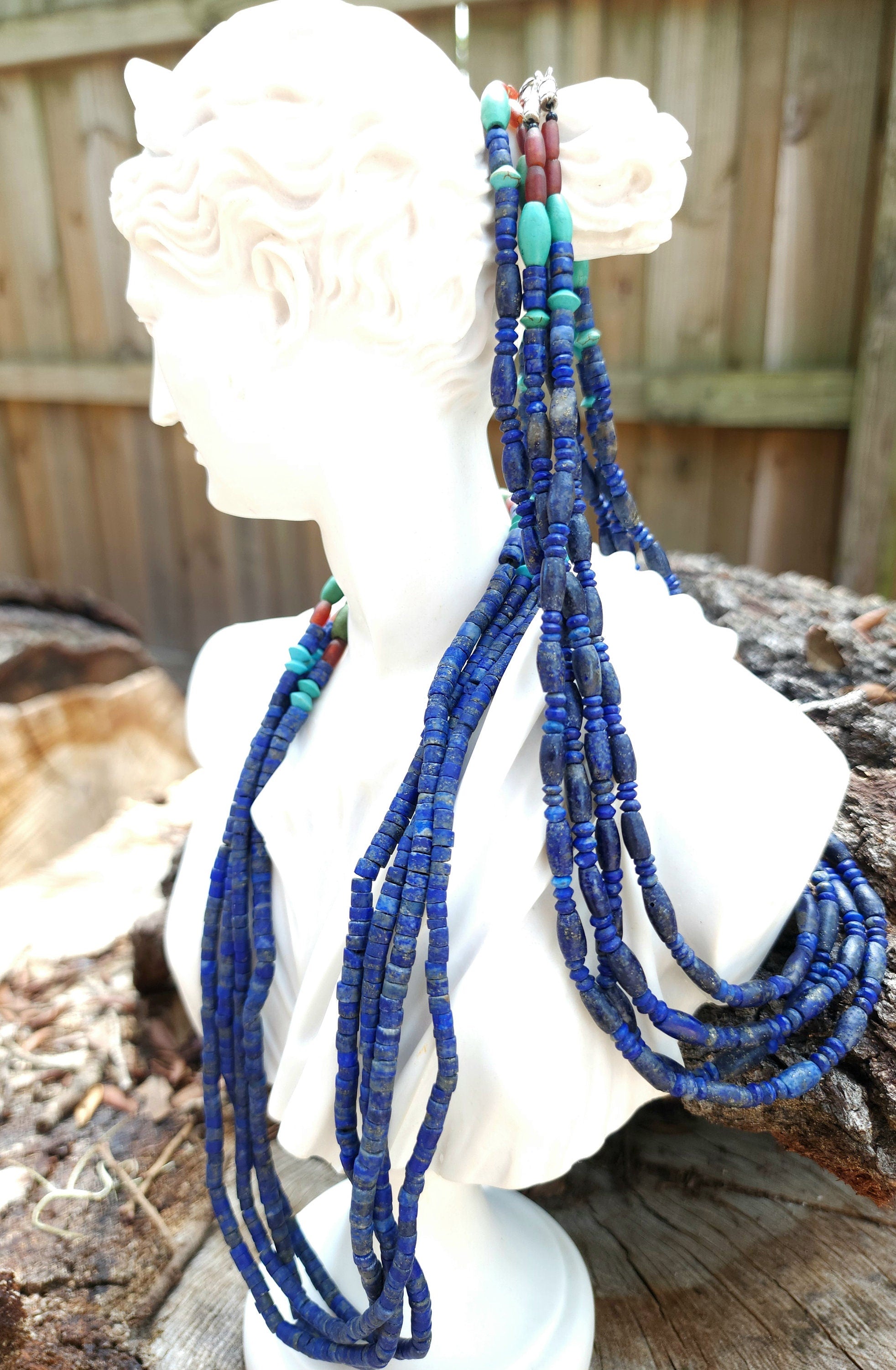 Beautiful Lapis Lazuli Necklace from Afghanistan for Men and Women / LapisLazuli Carnelian and Turquoise  / Two Options to choose from.