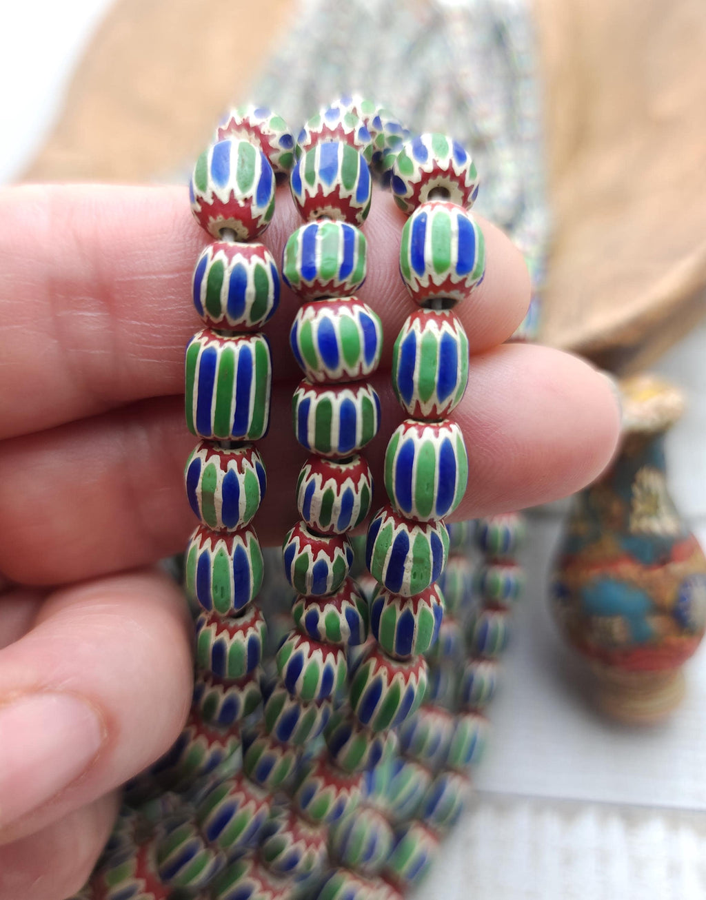 Multilayer Chevron Beads From Java, Indonesia, 6-Full Strand 21" 6-9mm x 7-8mm [70-74 Beads] Vintage, Tribal, Jewelry Making Supplies