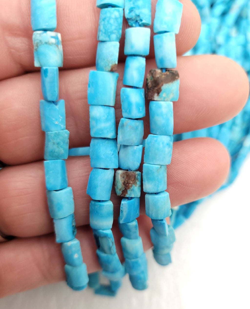 Genuine Turquoise From Afghanistan Full Strand 15" 4mm-7mm x 5mm 60-70 Beads, Rustic Square Beads Of Turquoise, Jewelry Making Supplies.