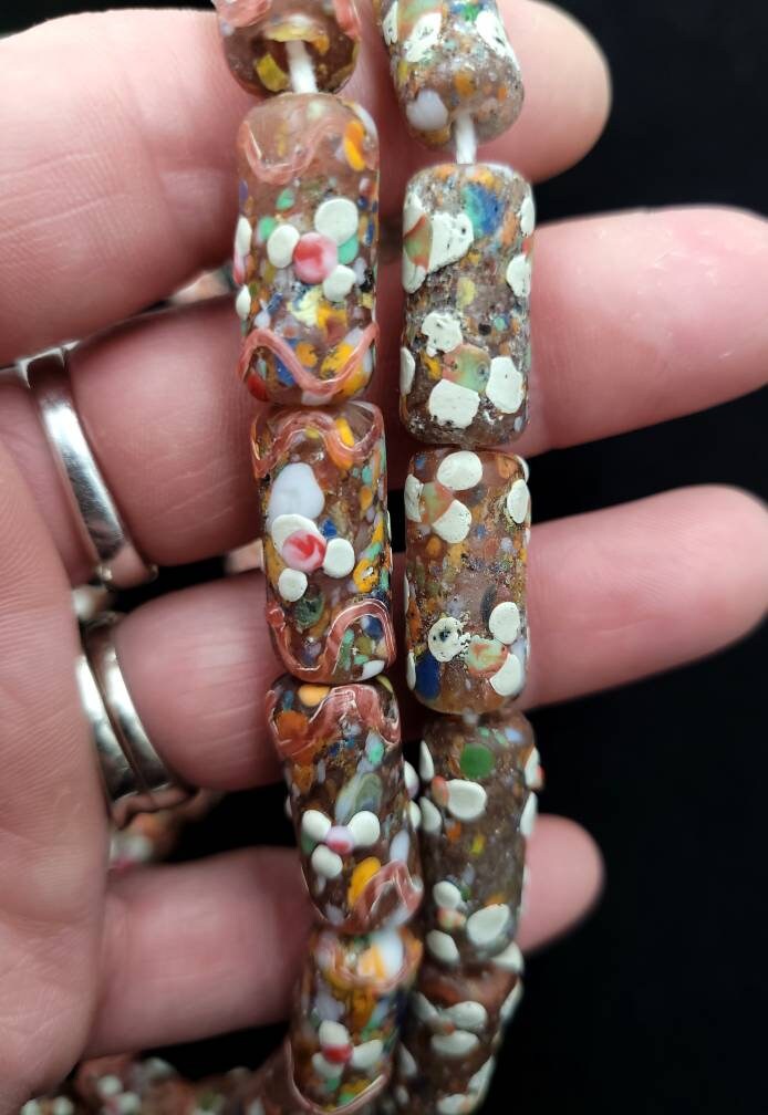 Old Glass Beads From The 90's Rustic Beads From Thailand Lot of 4 Beads 18-23mm x 9-11mm, Jewelery Supplies, Indonesian Lampwork Beads