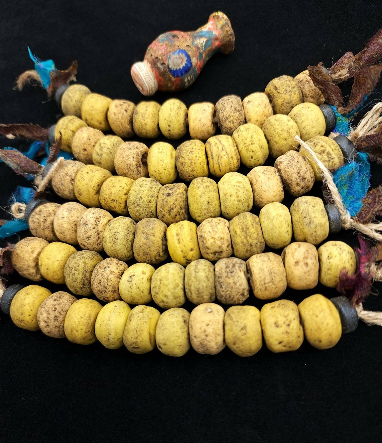 Very Old Glass Beads Like Hebron Beads / Indonesian Beads / Over 200 Years Old / Unusual / Strand 10 Beads 11-13x 15-17mm /Jewelry Supplies