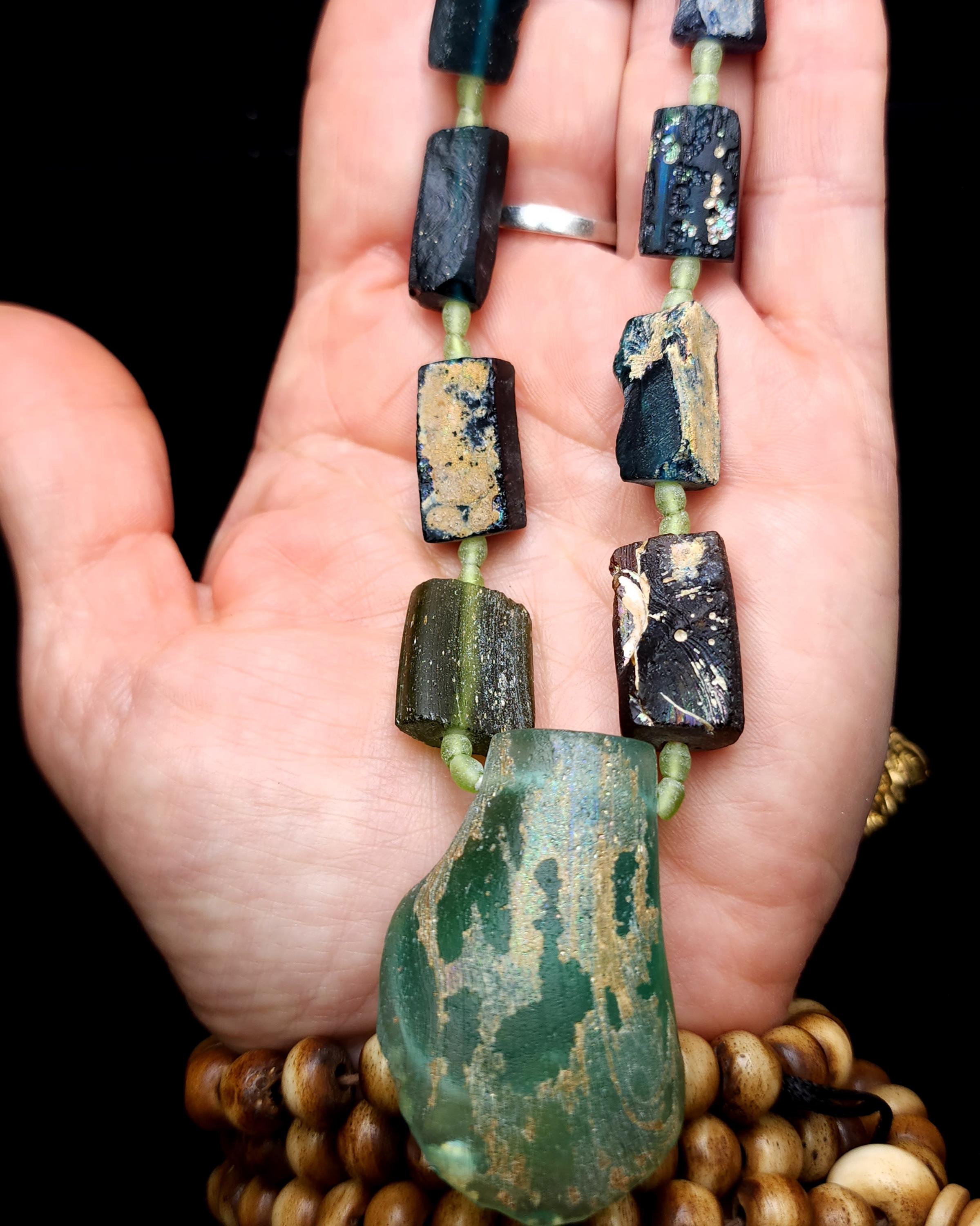 Ancient Roman Glass Hard To Find, Authentic Roman Glass  Approximately 2,000 Years Old, Necklace Very Old Glass Shards, Jewelry Supplies.