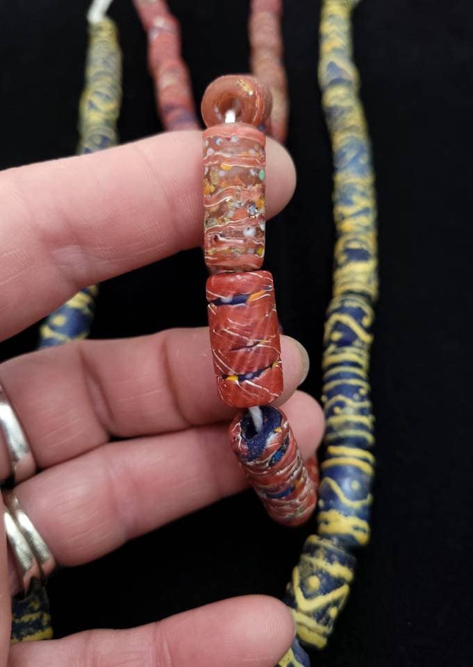 Tube Glass Beads Vintage, Rustic Beads From Thailand Lot of 4 Beads, Indonesian Lampwork Beads, Jewelry Supplies, Craft.