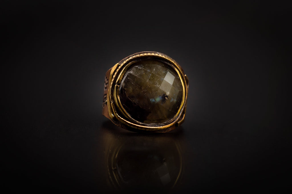 Ring Size 10 |Bronze Ring |Beautiful Labradorite Blue Sparkles | Brass.