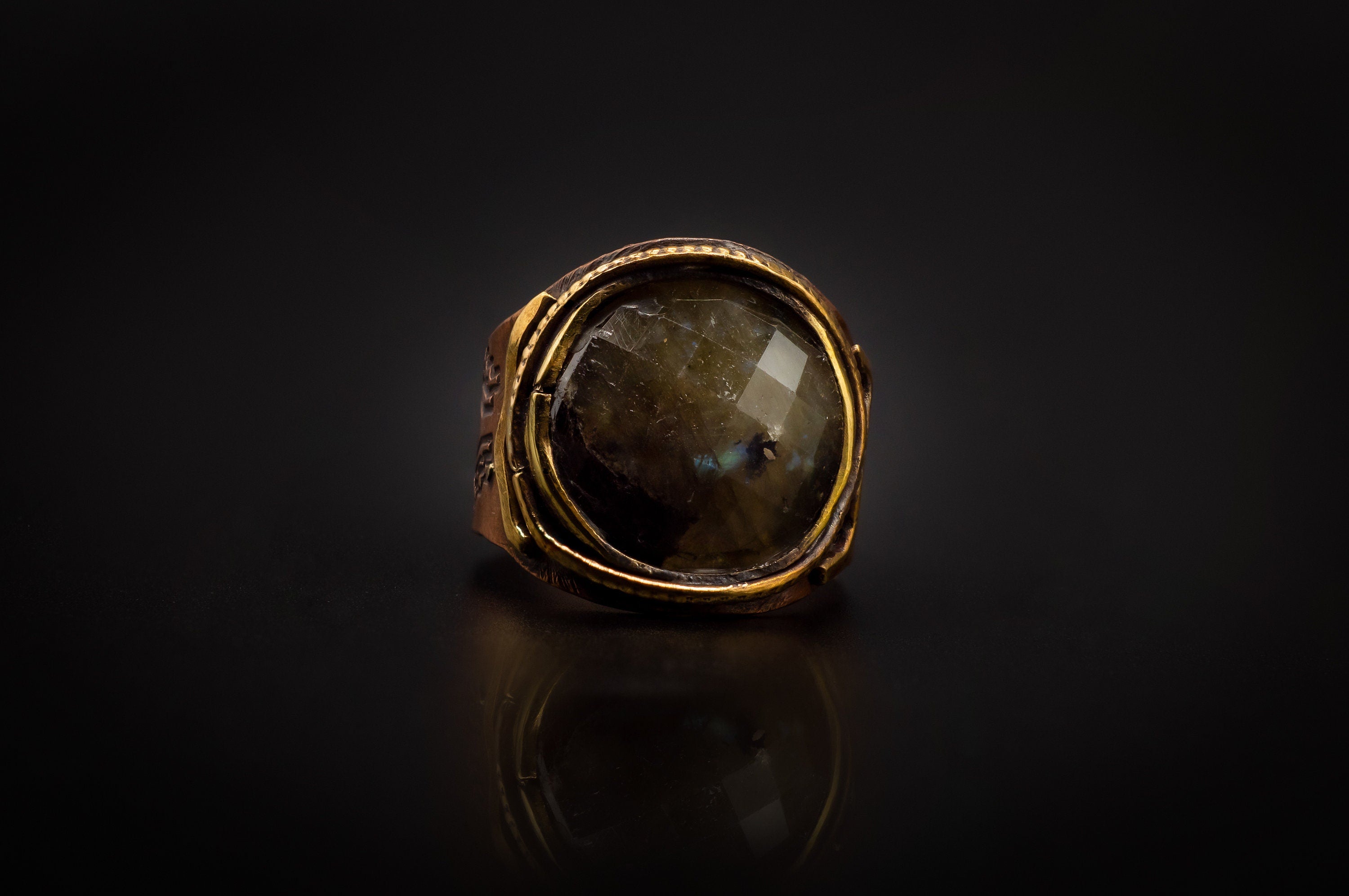 Ring Size 10 |Bronze Ring |Beautiful Labradorite Blue Sparkles | Brass.