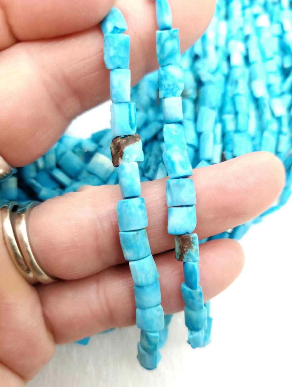 Genuine Turquoise From Afghanistan Full Strand 15" 4mm-7mm x 5mm 60-70 Beads, Rustic Square Beads Of Turquoise, Jewelry Making Supplies.